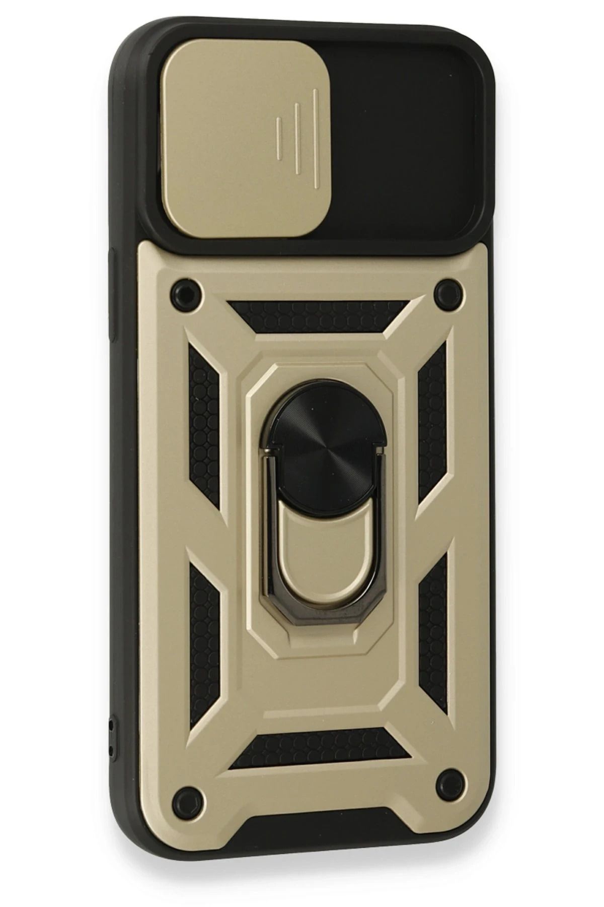 NewFace iPhone 15 Pro Kılıf Pars Lens Yüzüklü Silikon - Gold SVLRS
