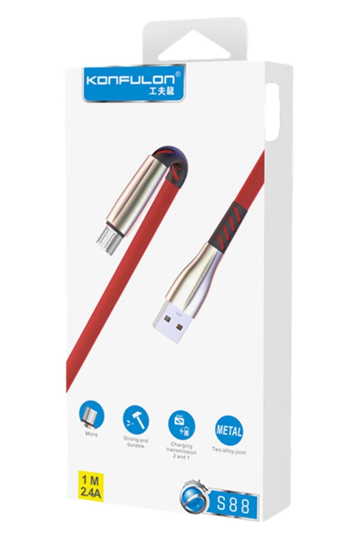 Konfulon S88 Metal Uçlu Micro USB Kablo 1M 2.4A - Mavi GLSTD