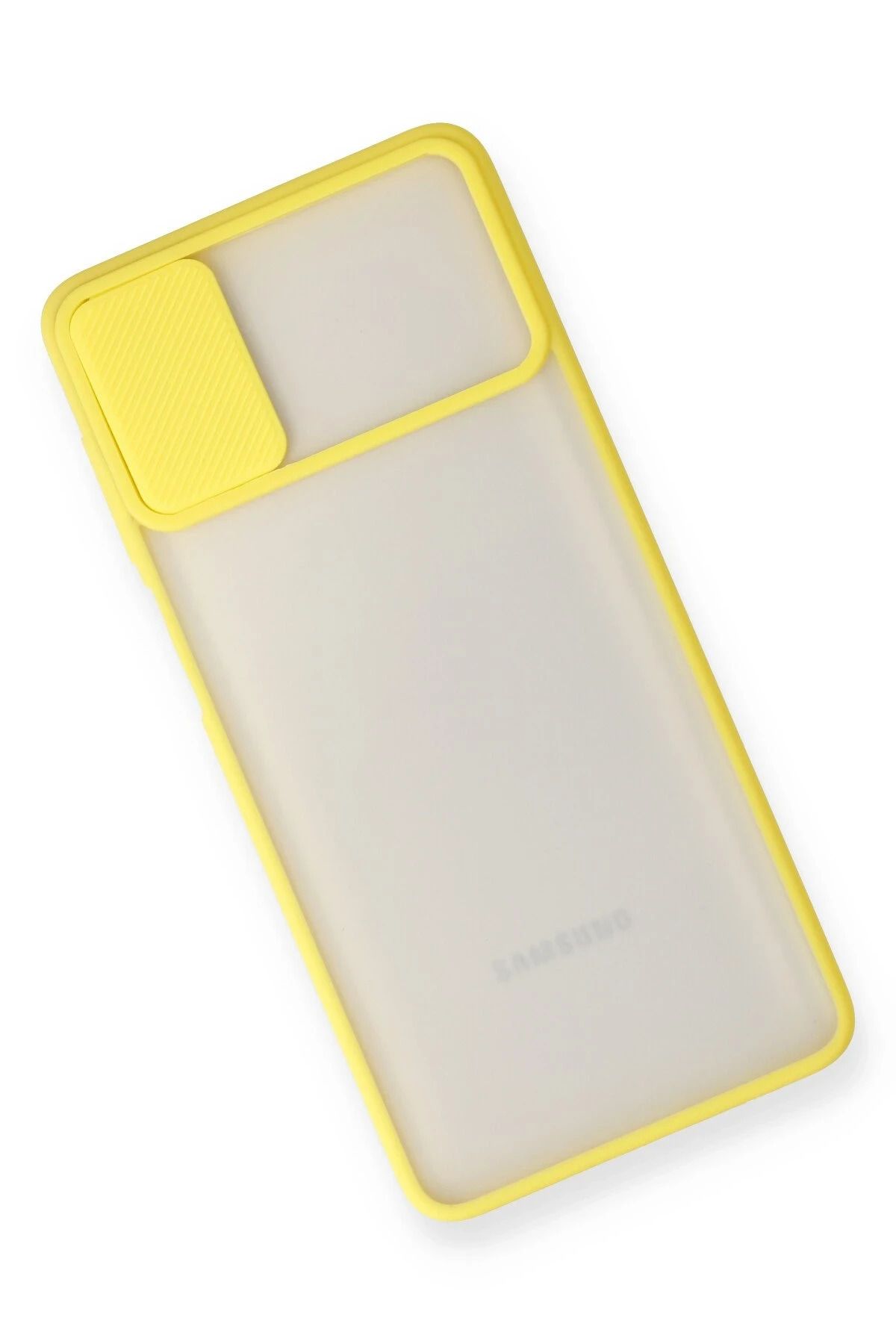 NewFace Samsung Galaxy M51 Kılıf Palm Buzlu Kamera Sürgülü Silikon - Sarı SVLRS