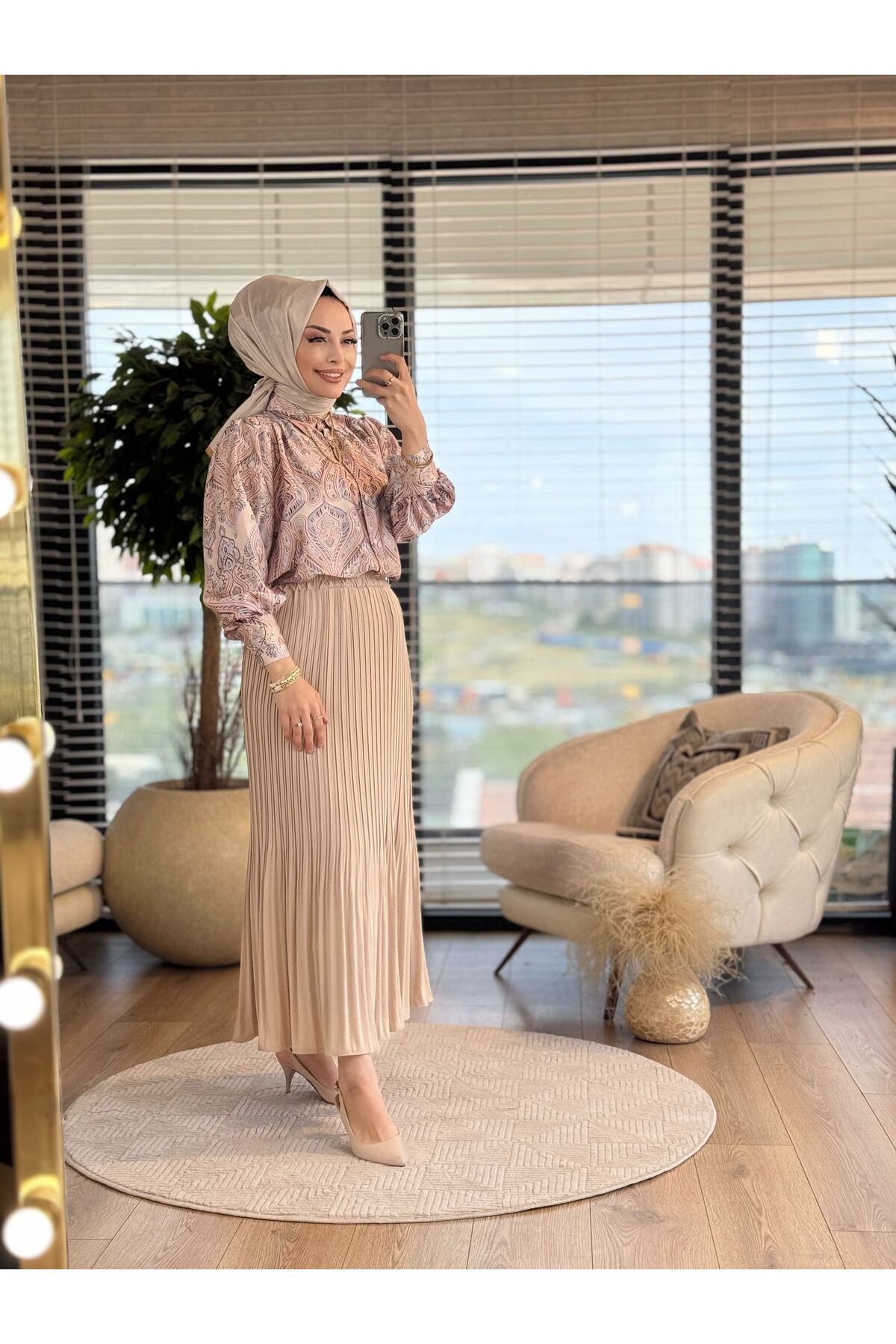 ALANURMODA Şal Desen Etekli Takım