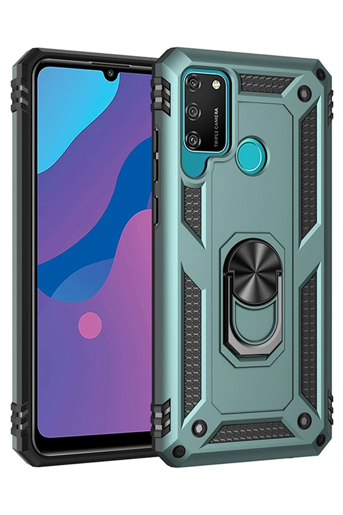 NewFace Huawei Y6P Kılıf Sofya Yüzüklü Silikon Kapak - Yeşil SVLRS