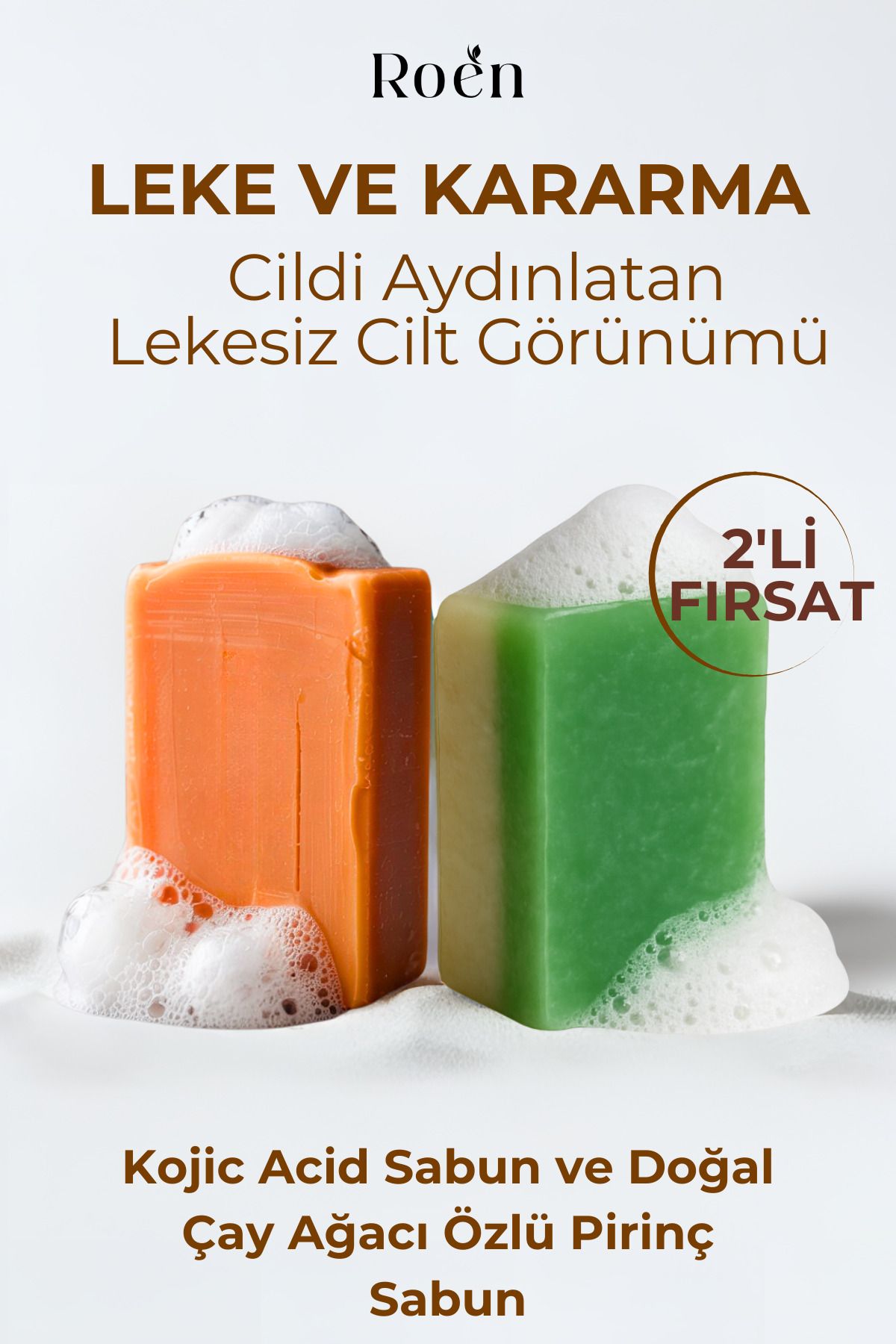 Roen Leke ve Kararma Karşıtı, Aydınlatıcı Kojic Acid Sabun ve Çay Ağacı Özlü Pirinç Sabun