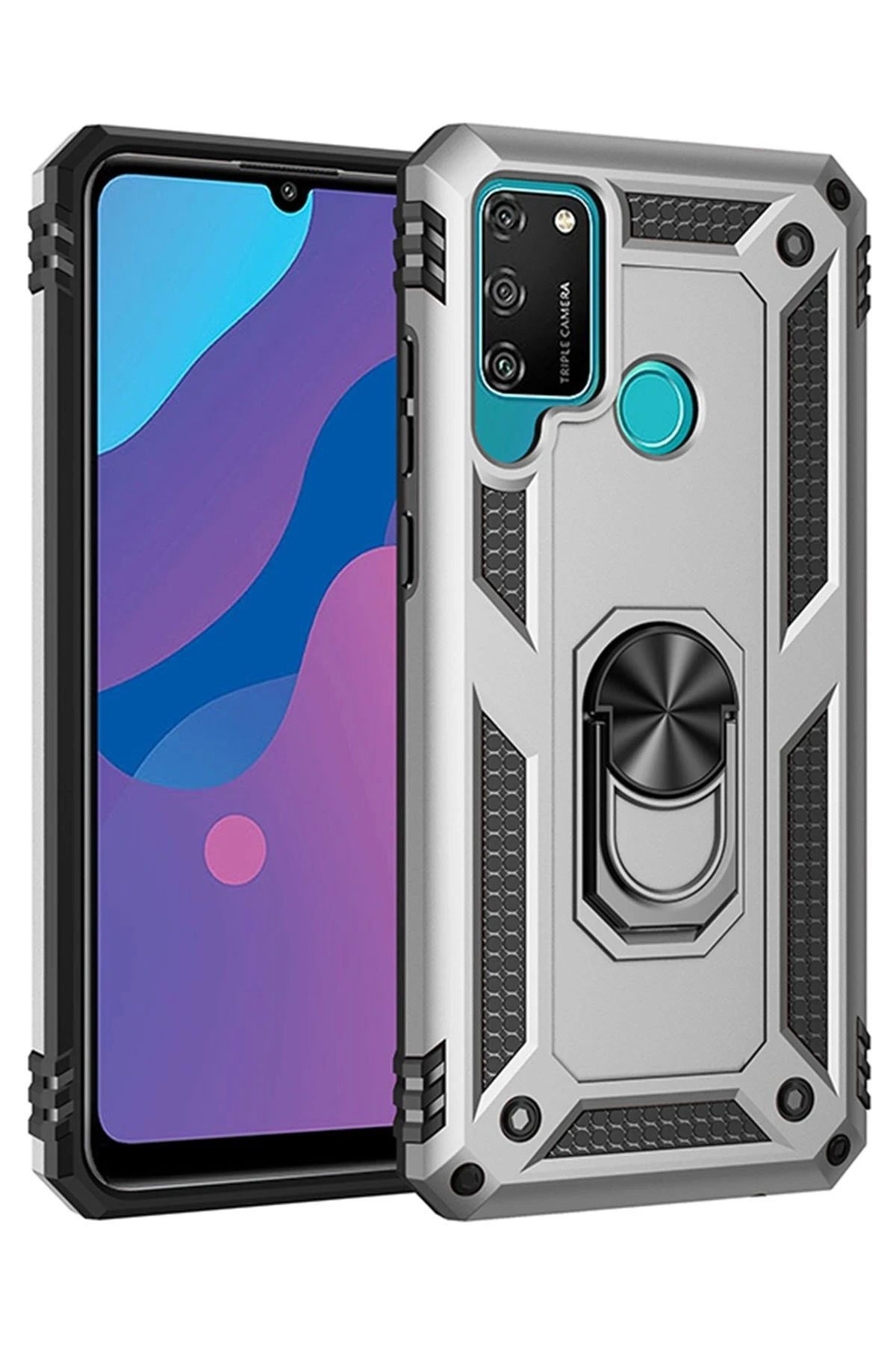 NewFace Huawei Y6P Kılıf Sofya Yüzüklü Silikon Kapak - Gümüş GLSTD
