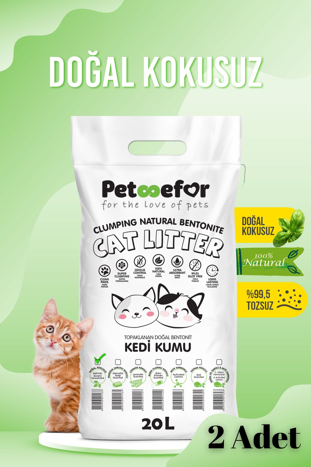 Petefor 20 LT Natural Kedi Kumu X2 Adet