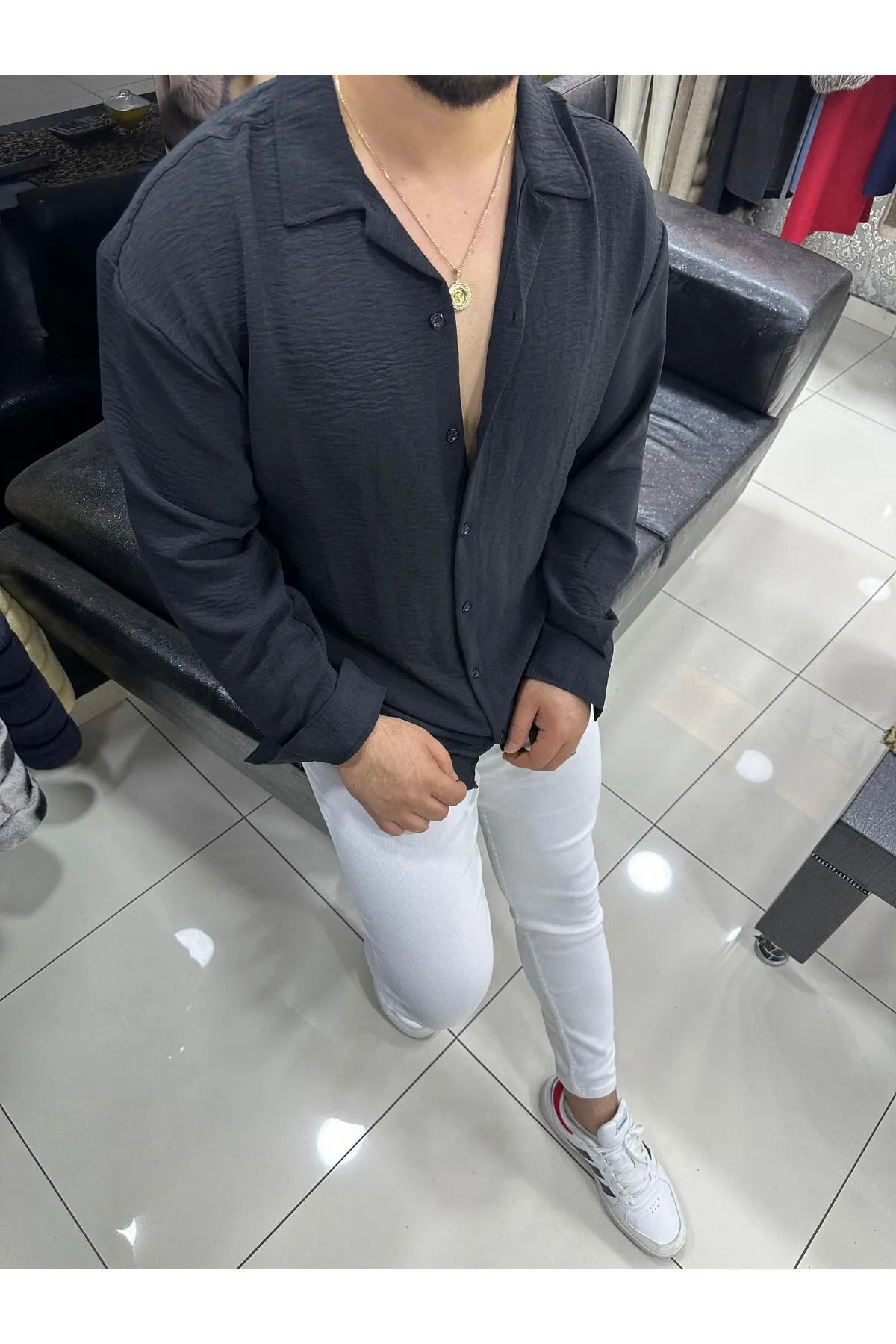 MODA Dokulu Oversize keten Gömlek