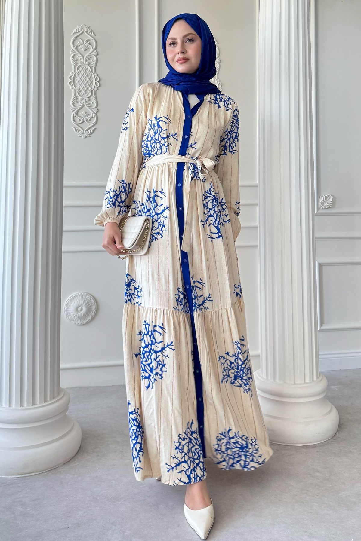 InStyle-Colorful Boydan Piping Detail Navy Blue Viscose Dress 3