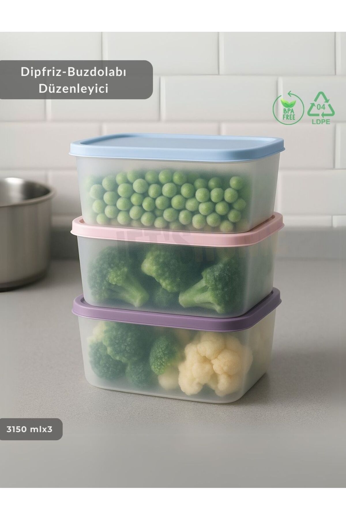 Jet's Home 3'lü Dipfriz Saklama Kabı - No Frost Silikon Kapaklı | Derin Dondurucu Düzenleyici BPA Free 3150 ml