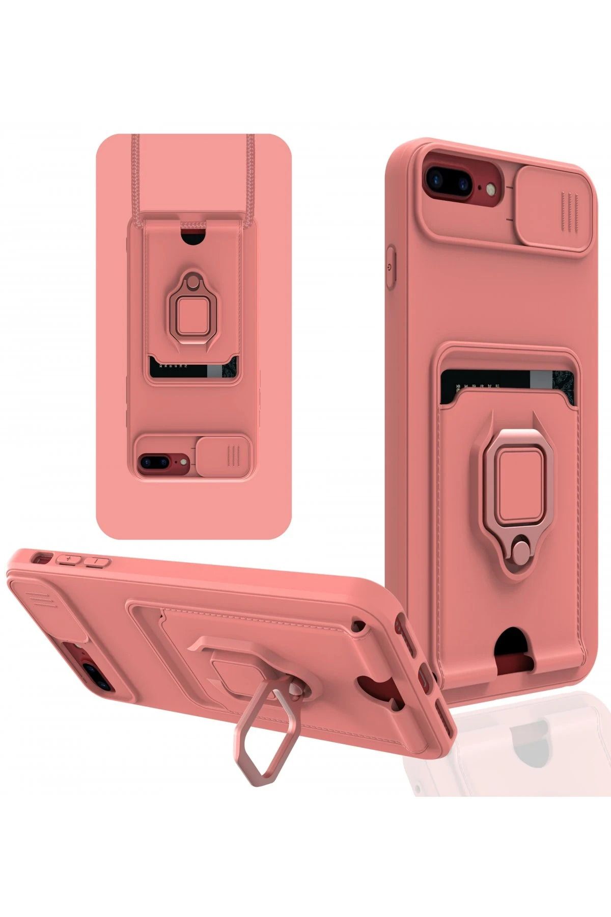 NewFace iPhone 7 Plus Kılıf Zuma Kartvizitli Yüzüklü Silikon - Pembe GLSTD