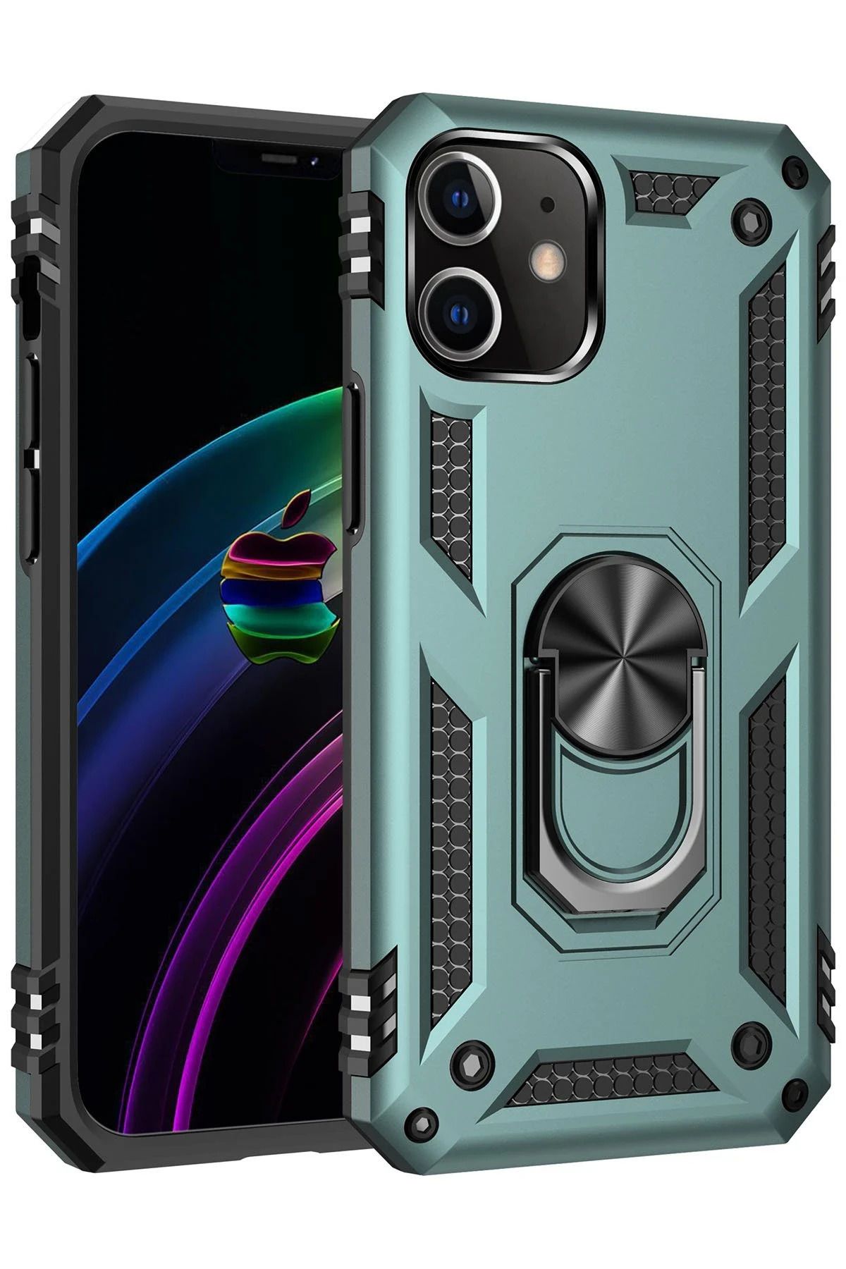 NewFace iPhone 12 Mini Kılıf Sofya Yüzüklü Silikon Kapak - Yeşil GLSTD