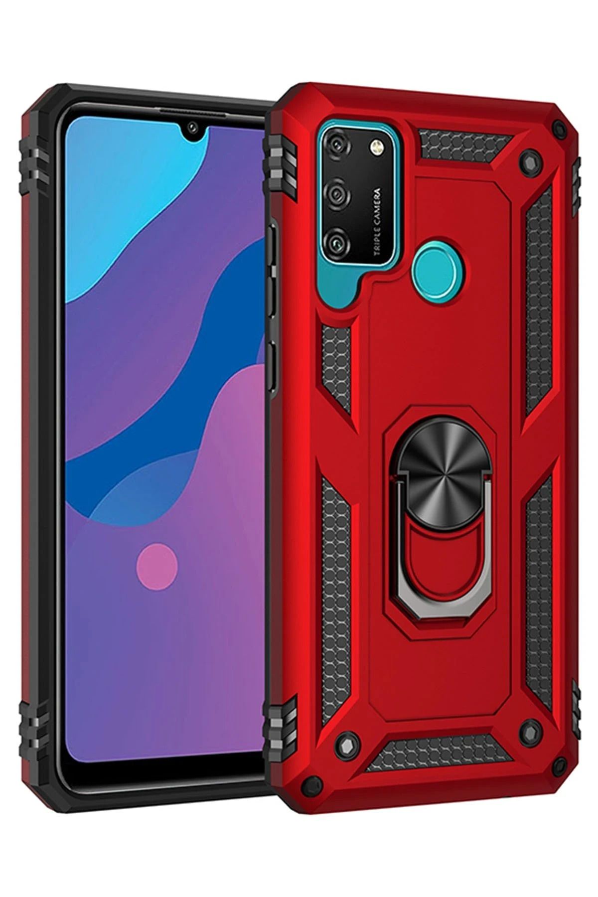 NewFace Huawei Y6P Kılıf Sofya Yüzüklü Silikon Kapak - Kırmızı SVLRS