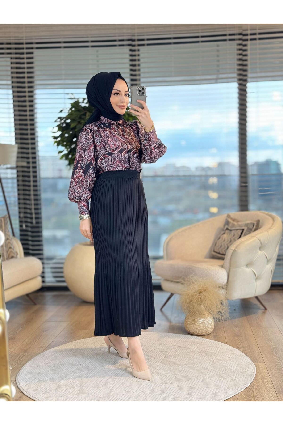 ALANURMODA Şal Desen Etekli Takım