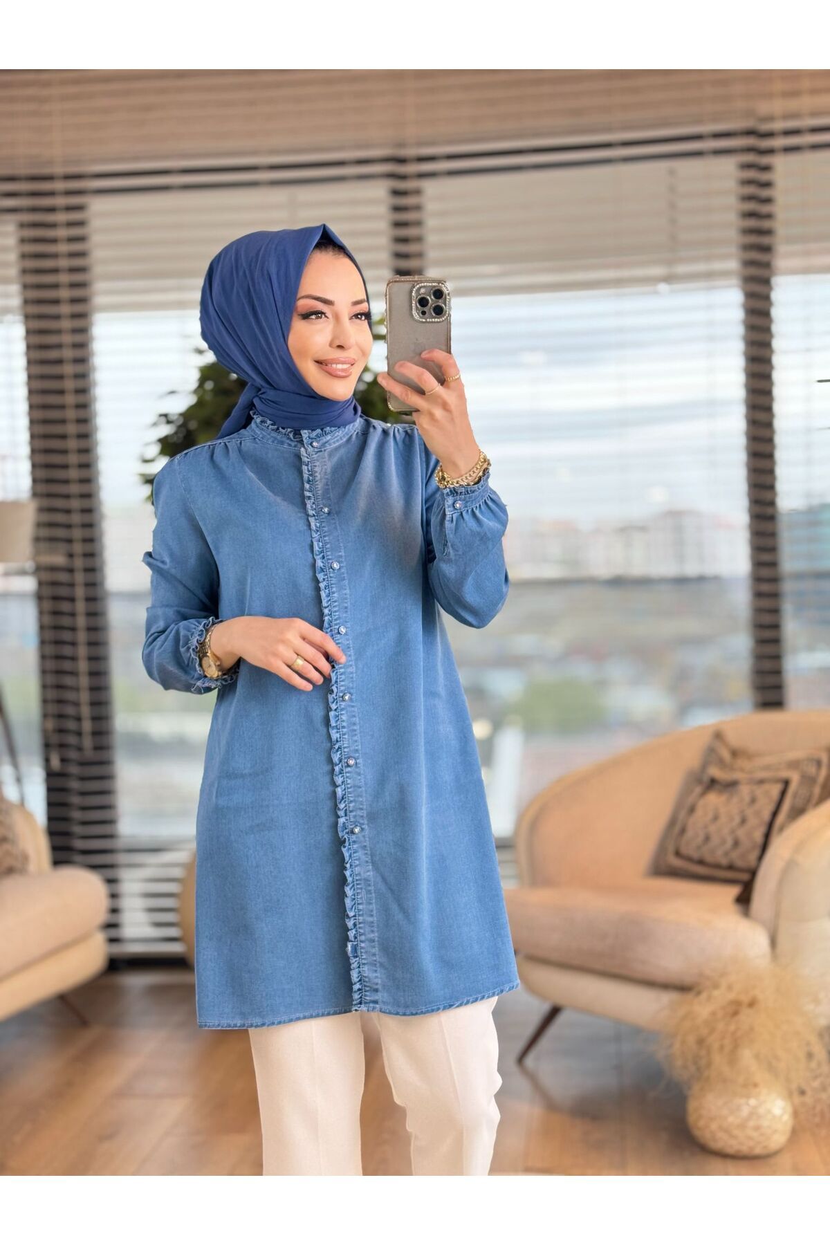 ALANURMODA Robası Fırfırlı Denim Tunik