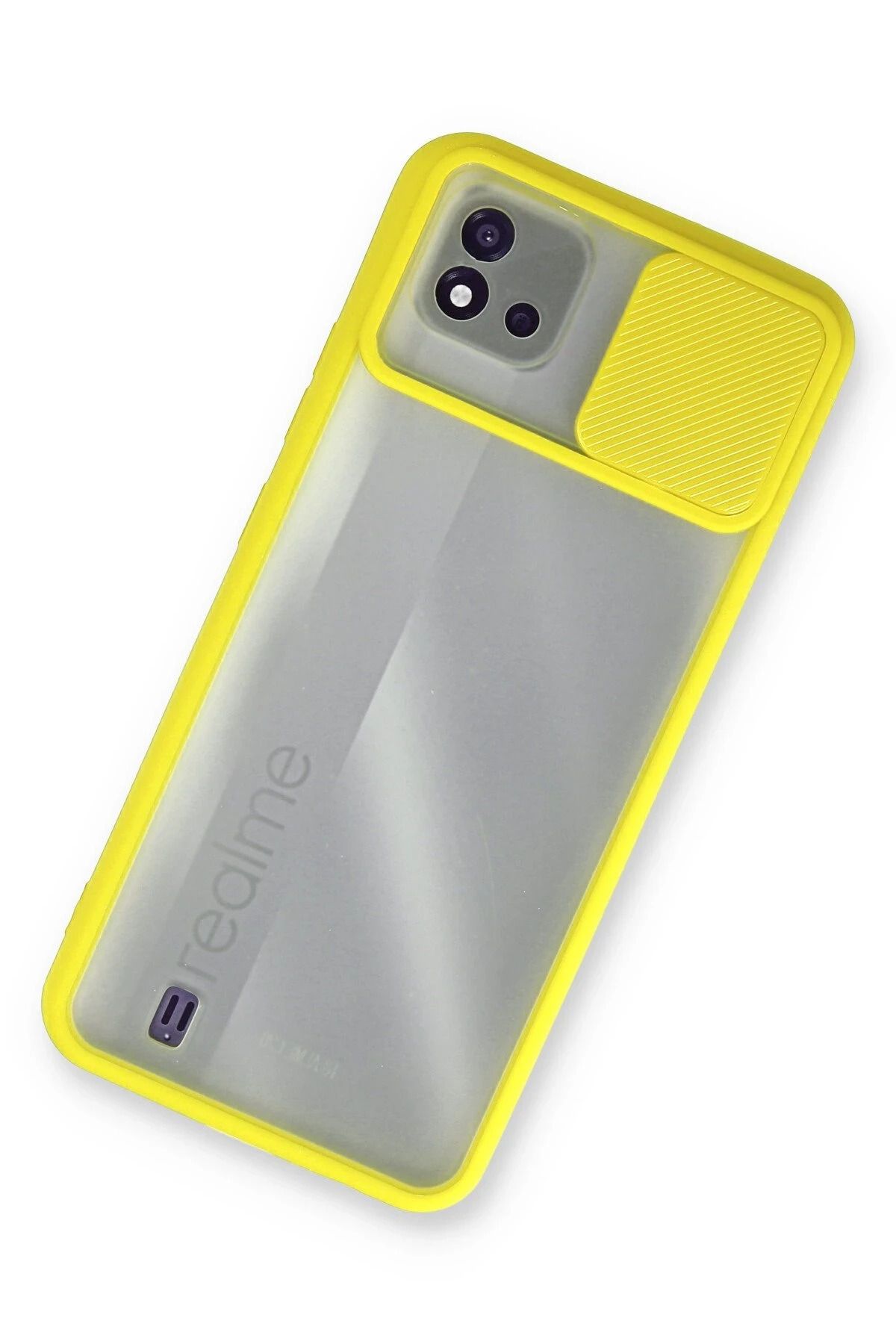 NewFace Realme C11 2021 Kılıf Palm Buzlu Kamera Sürgülü Silikon - Sarı GLSTD