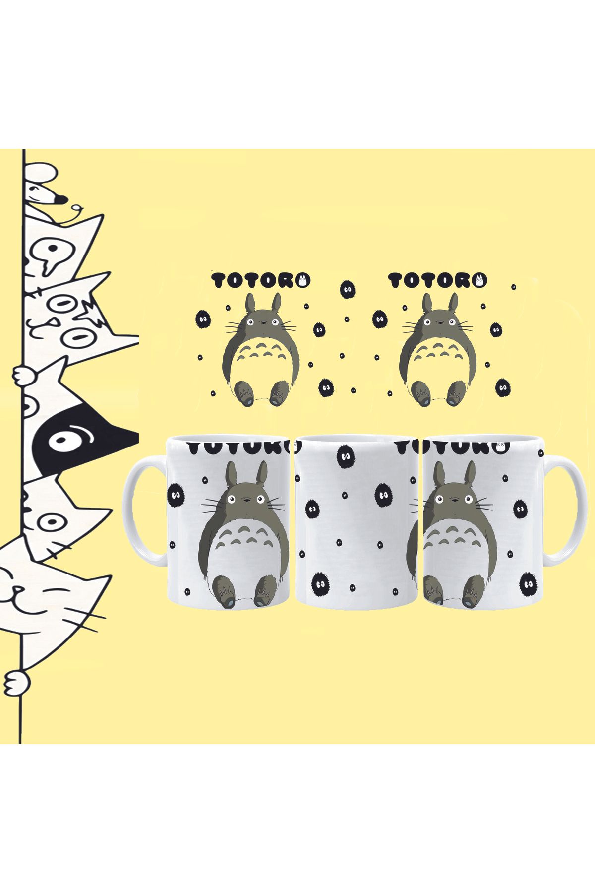 Olympus plus ANİME ÇİZGİ KARAKTER TOTORO TASARIM FULL BASKILI BEYAZ KUPA BARDAK
