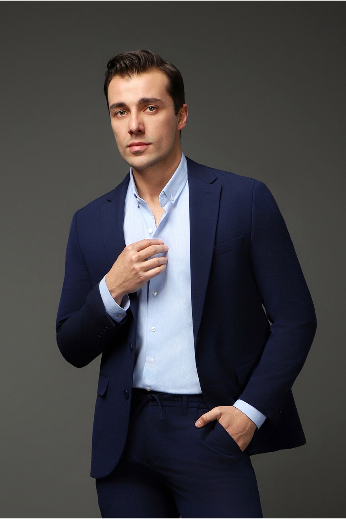 Kiğılı Uzun Kol Slim Fit Dar Kesim Pamuklu Ketenli Gömlek