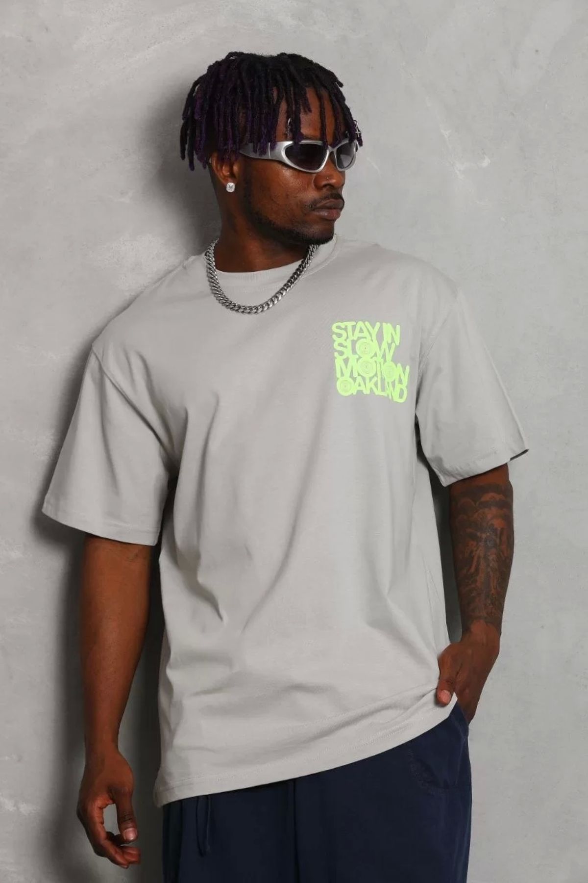 CVS Unisex Oversize Baskılı Bisiklet Yaka T-Shirt - Gri