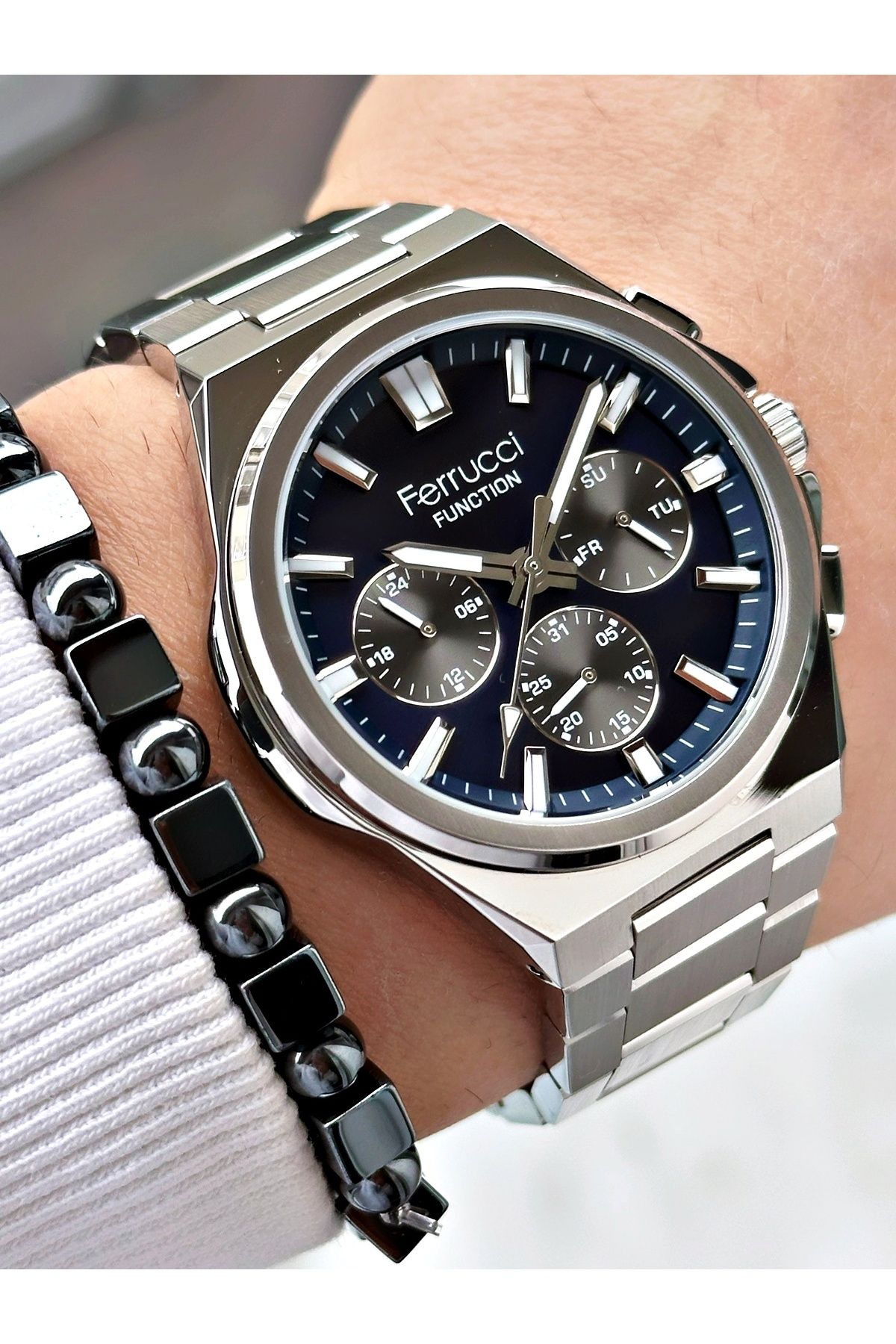 Ferrucci FERRUCCİ LACİVERT KADRANLI FUNCTION GÜMÜŞ METAL ERKEK KOL SAATİ