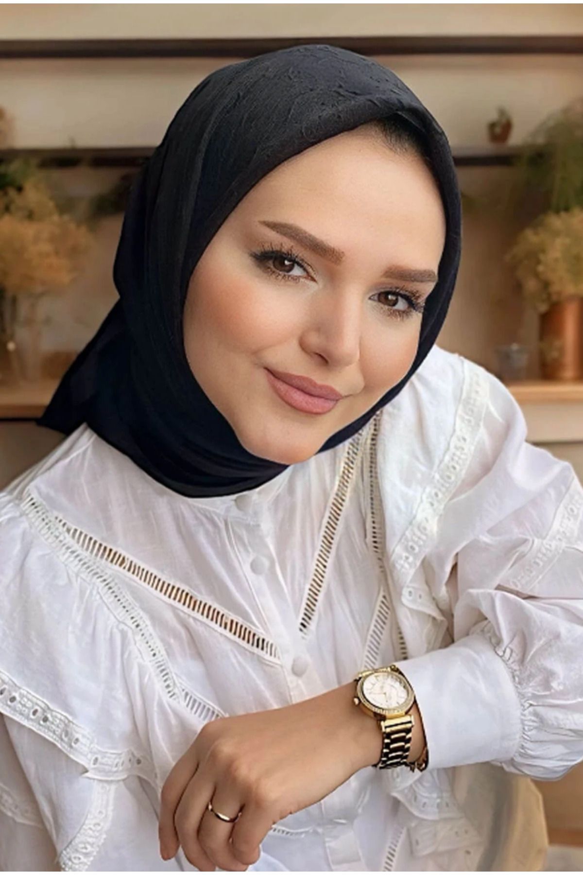 Tugchic Bags Siyah Bambu Düz Desen Eşarp