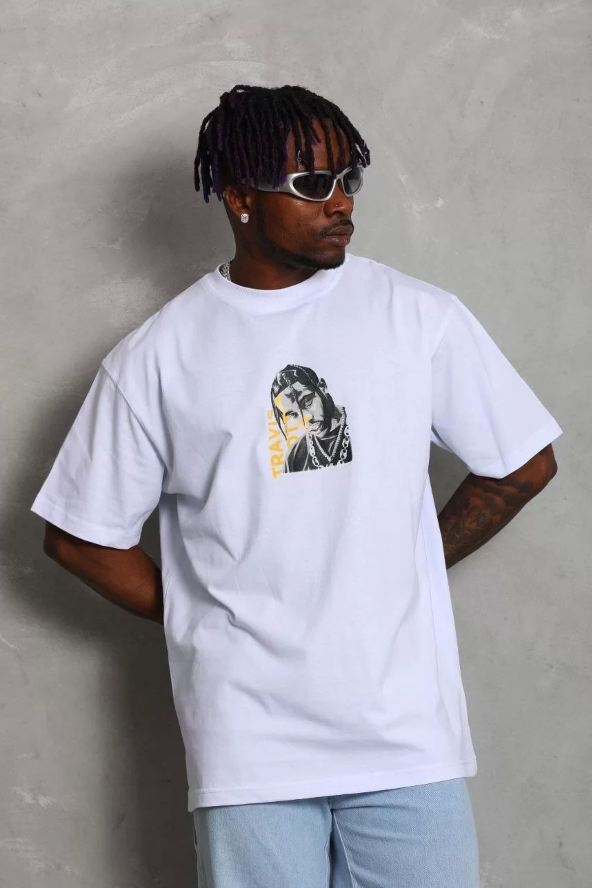 CVS Unisex Oversize Baskılı Bisiklet Yaka T-Shirt - Beyaz
