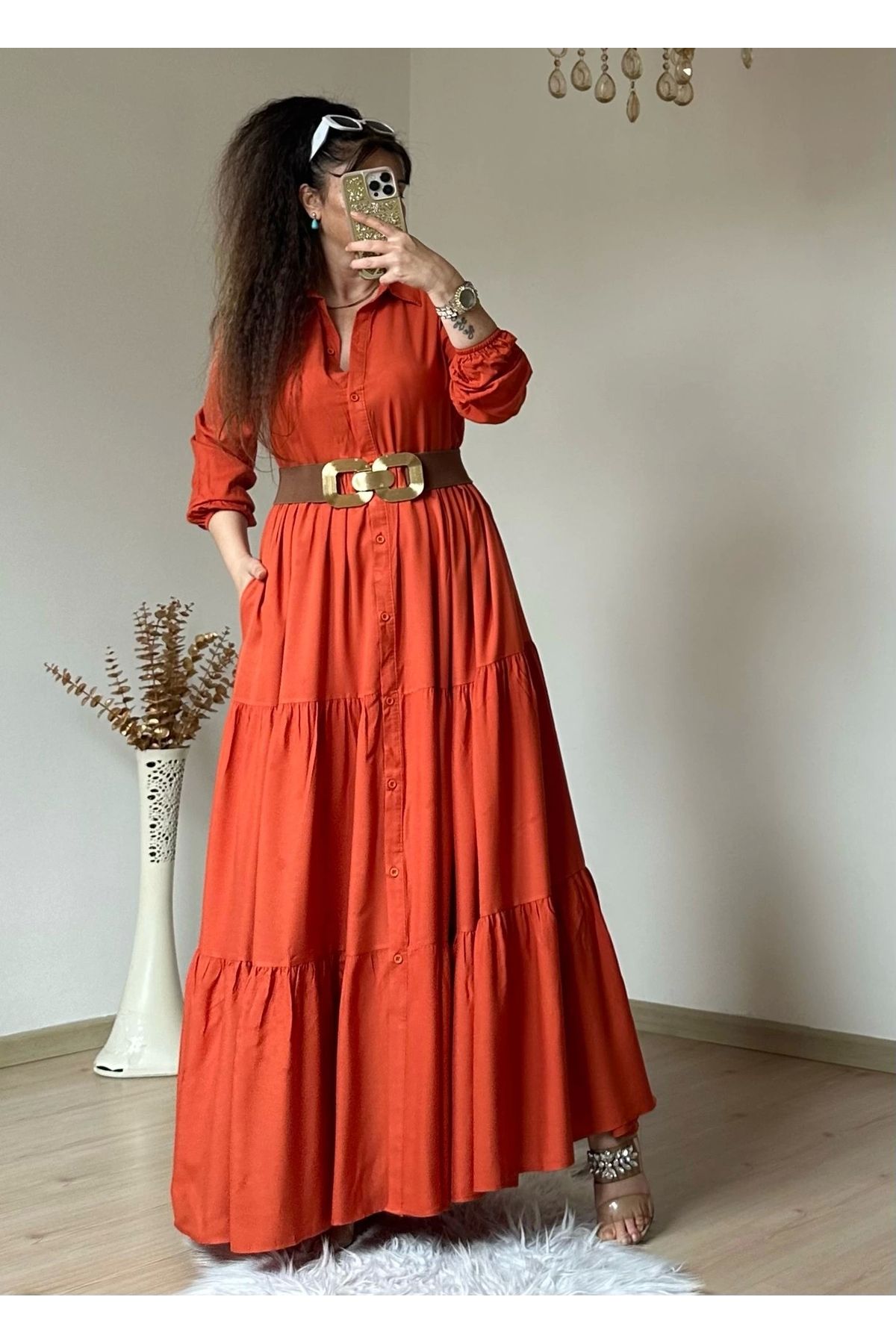 azra moda Salaş Gömlek Elbise Kiremit