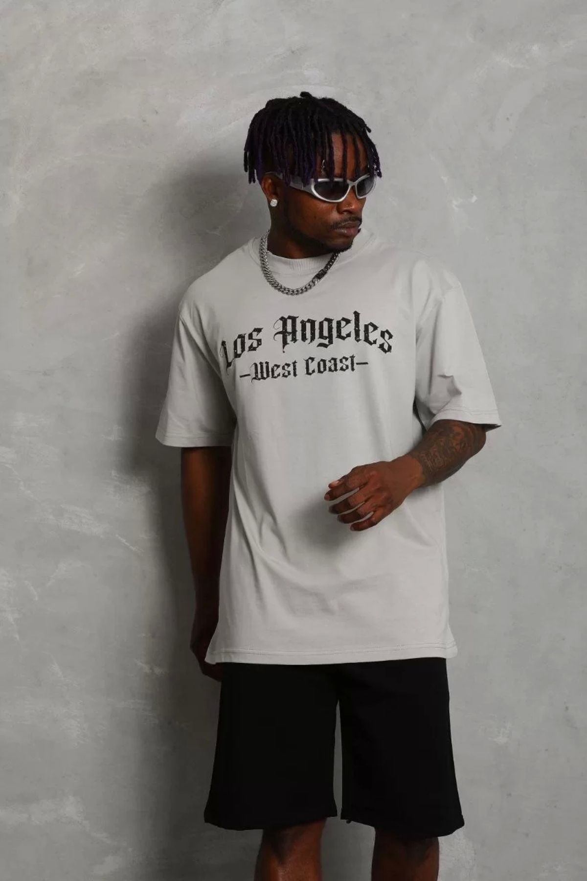 CVS Unisex Oversize Baskılı Bisiklet Yaka T-Shirt - Gri