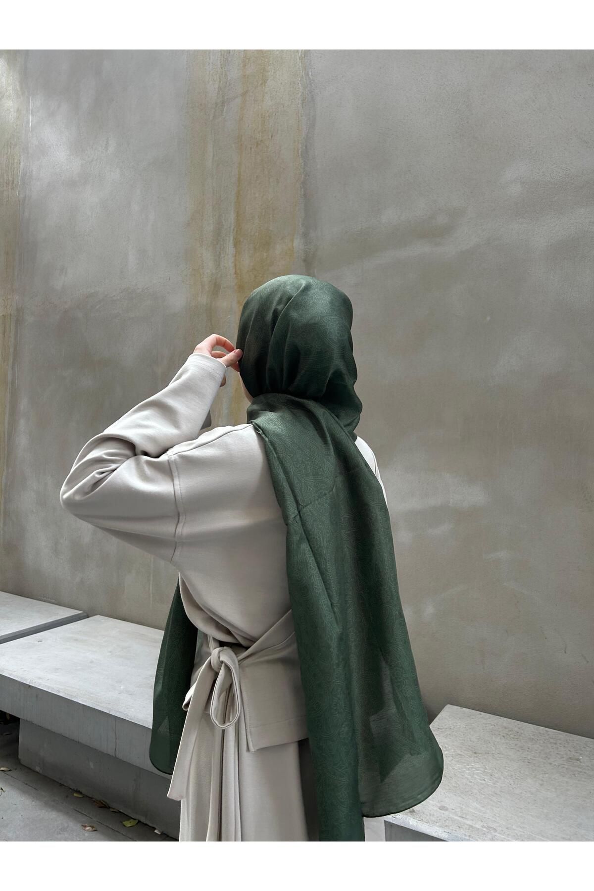 Qalortex Scarf Pamuklu Soft İnci Desen Şal-Haki