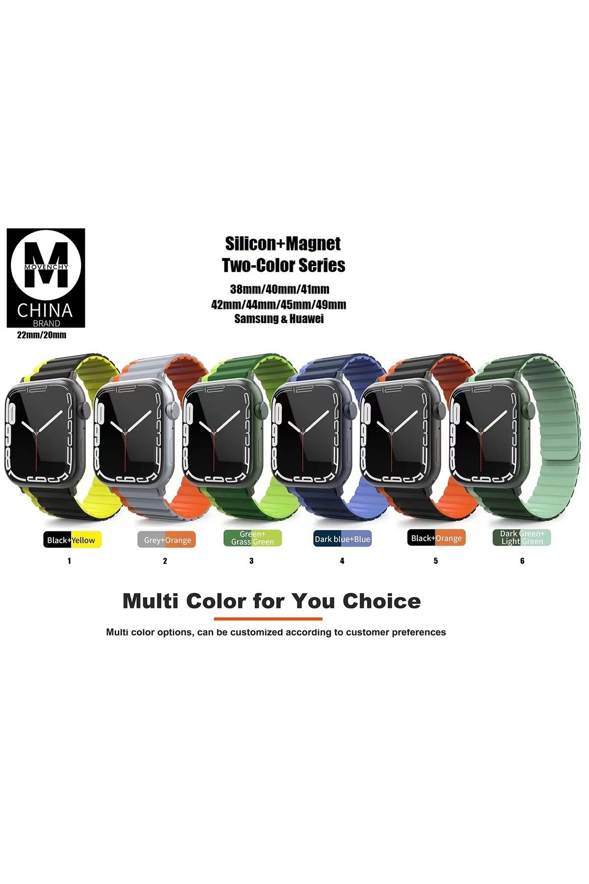 MOVENCHY Apple Watch 42mm MO-WB1 Çift Renk Mıknatıslı Silikon Kordon - Siyah-Turuncu GLSTD