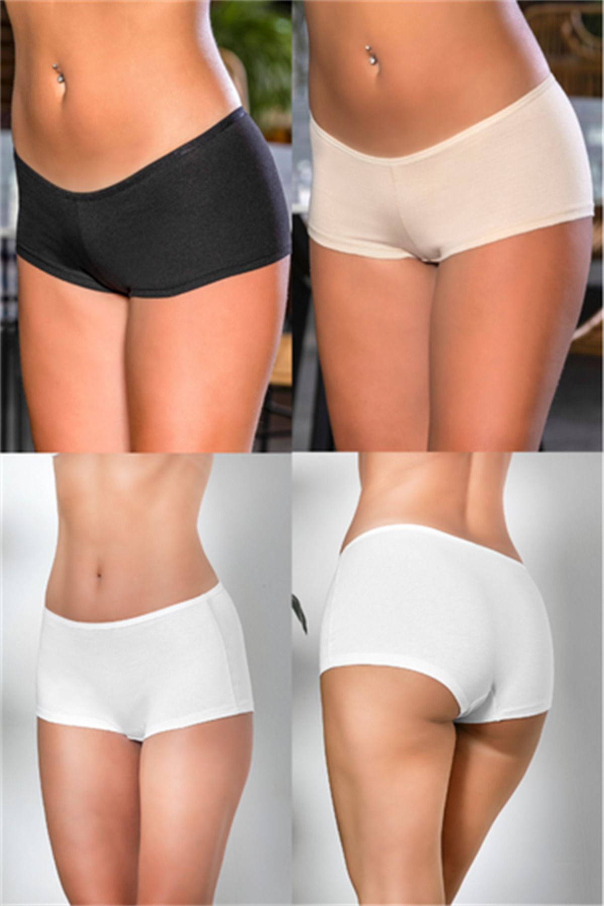 Shop58 Pamuklu Boxer Külot (karışık) Siyah-beyaz-ten (Hediye Çantam2963)