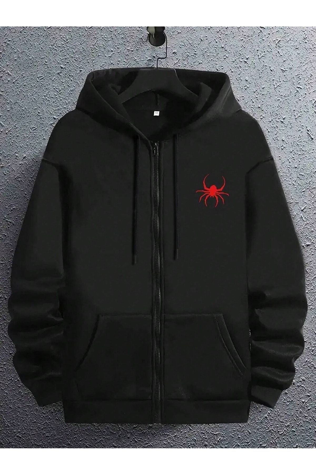 GIANTSTORE Siyah Örümcek Baskılı Oversize Fermuarlı Hırka Unisex