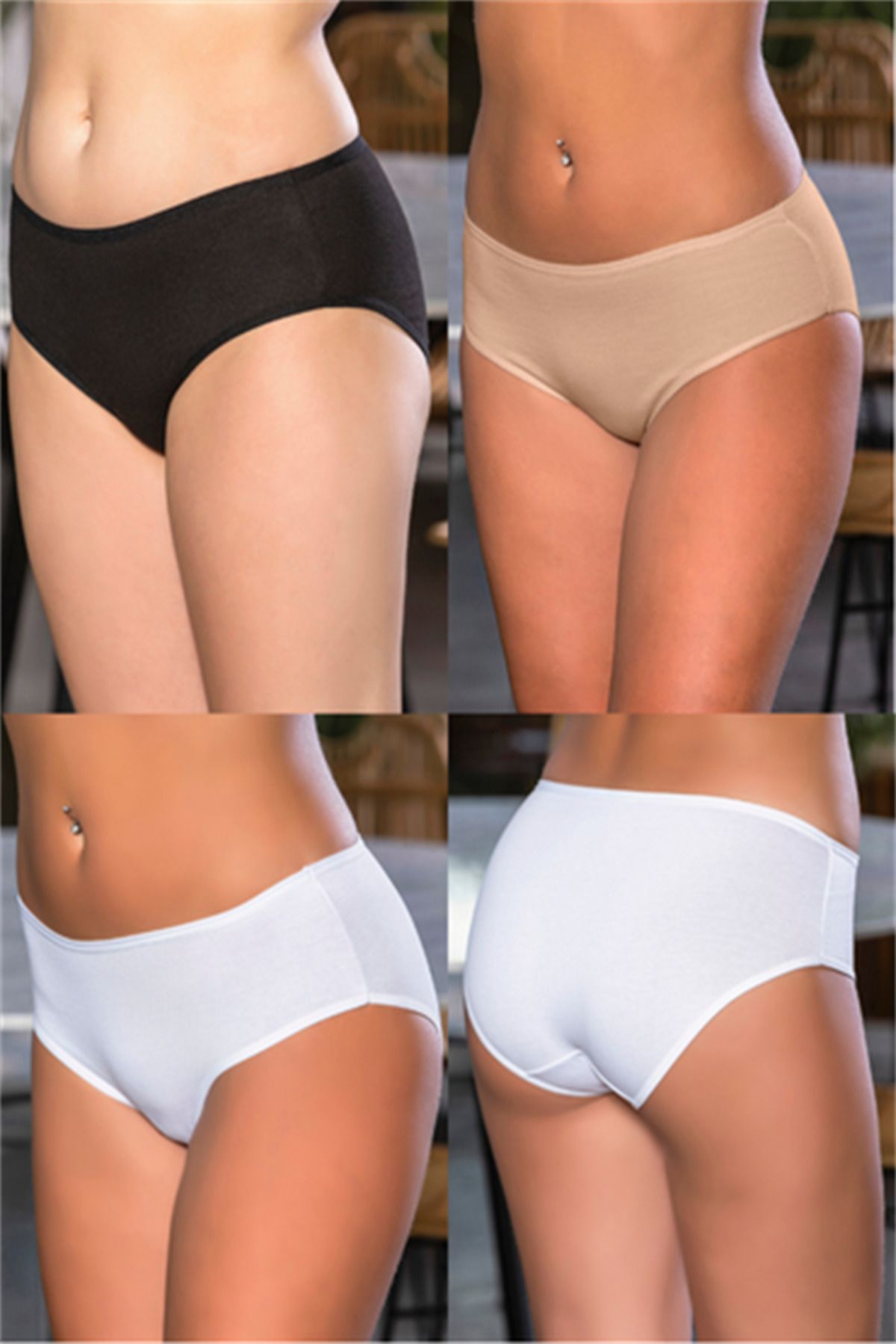 Shop58 Pamuklu Yüksek Bel Slip Külot (karışık) Siyah-beyaz-ten (Hediye Çantam2966)