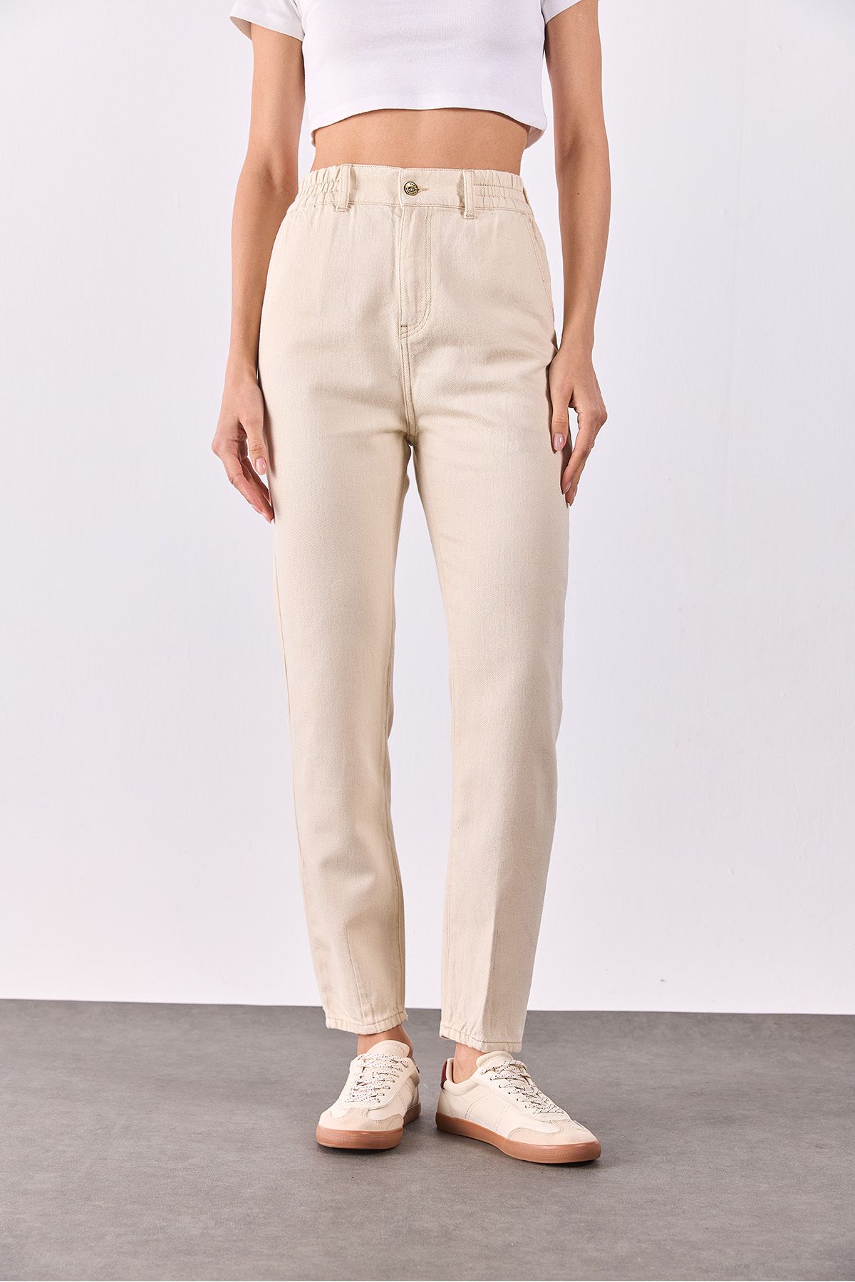 VENA Norah Off White Beli Lastikli Jean Pantolon(TENCEL)(TM) - OFF WHITE