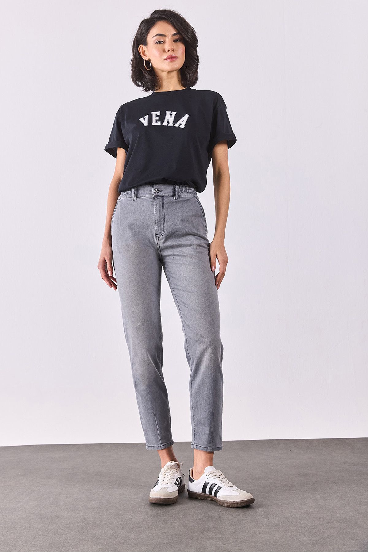 VENA Norah Grey Beli Lastikli Jean Pantolon - GREY