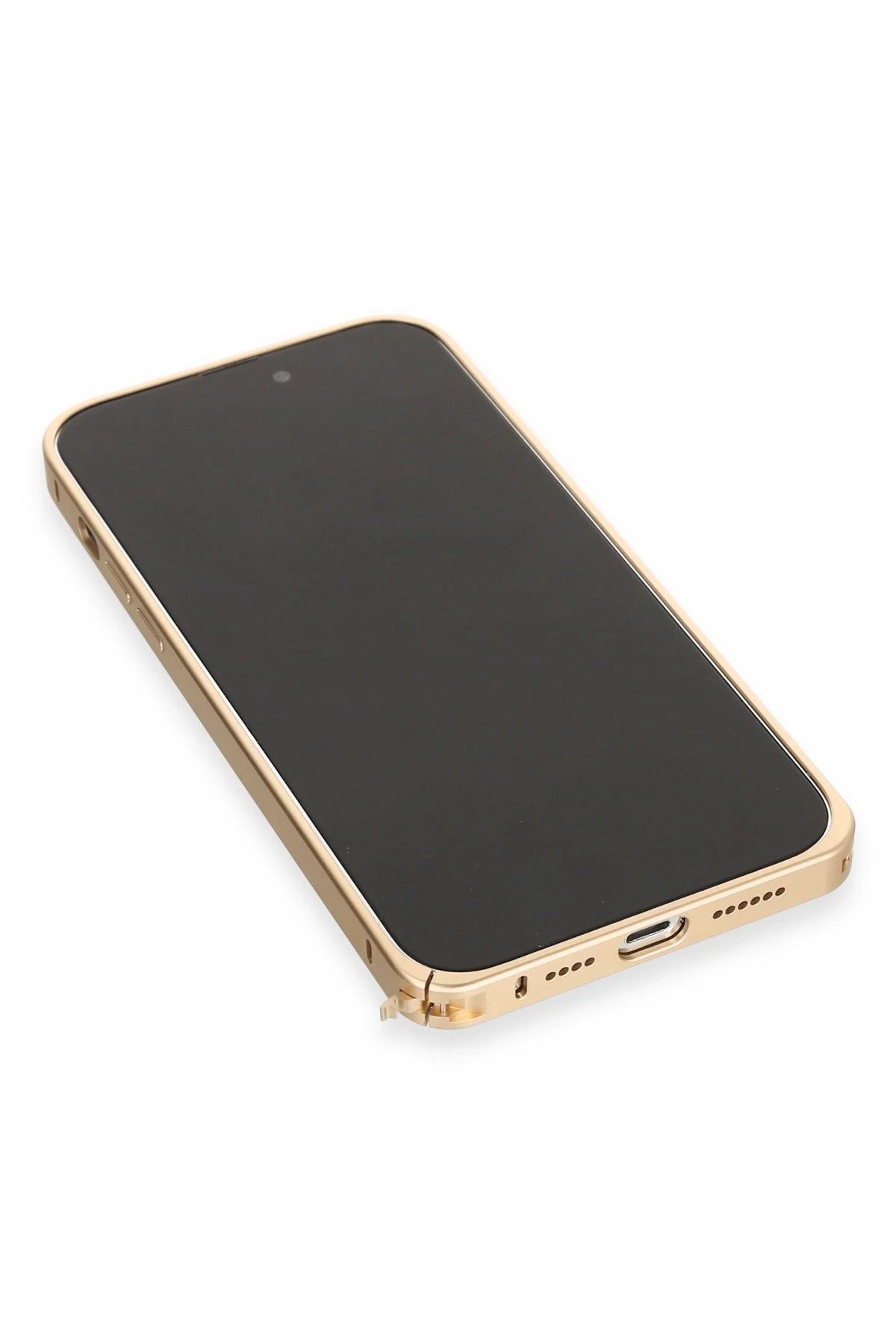 Joko iPhone 14 Pro Kılıf Metal Bumper Magneticsafe Kapak - Gold GLSTD
