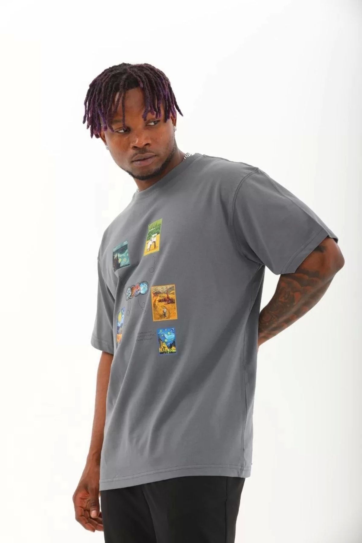 CVS Unisex Oversize Baskılı Bisiklet Yaka T-Shirt - Füme