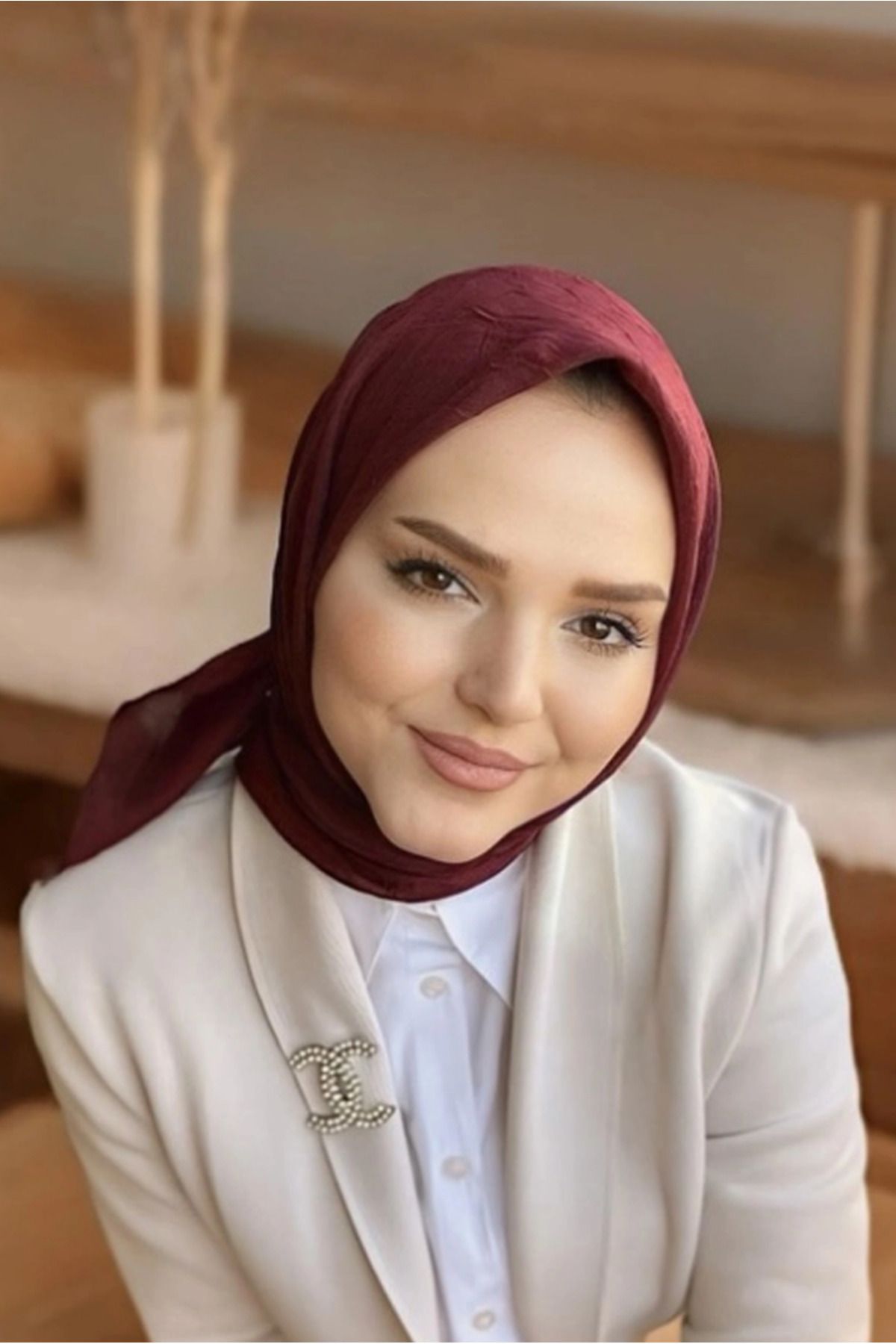 Tugchic Bags Bordo Bambu Düz Desen Eşarp