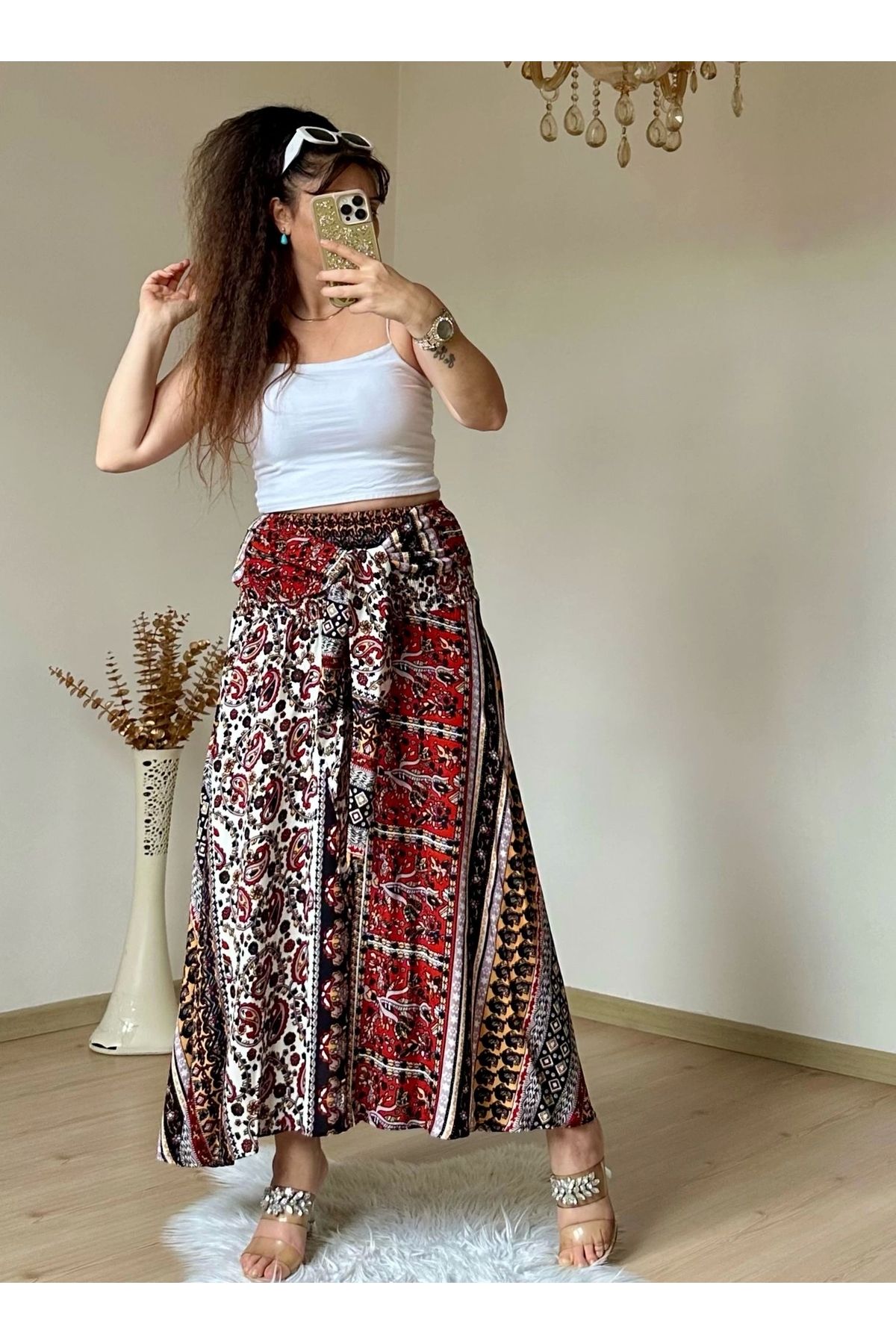 azra moda Kilim Desen Etek Bordo