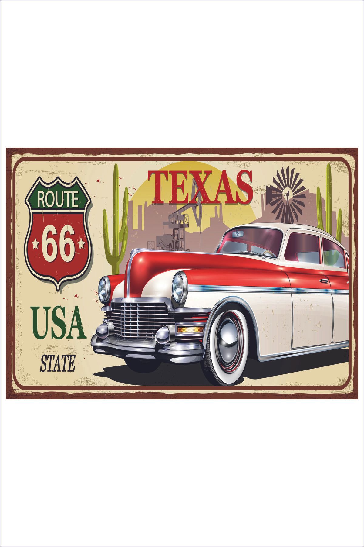 Yeni Yıldız Reklam RETRO TEXAS USA VİNTAGE A4 TABLO
