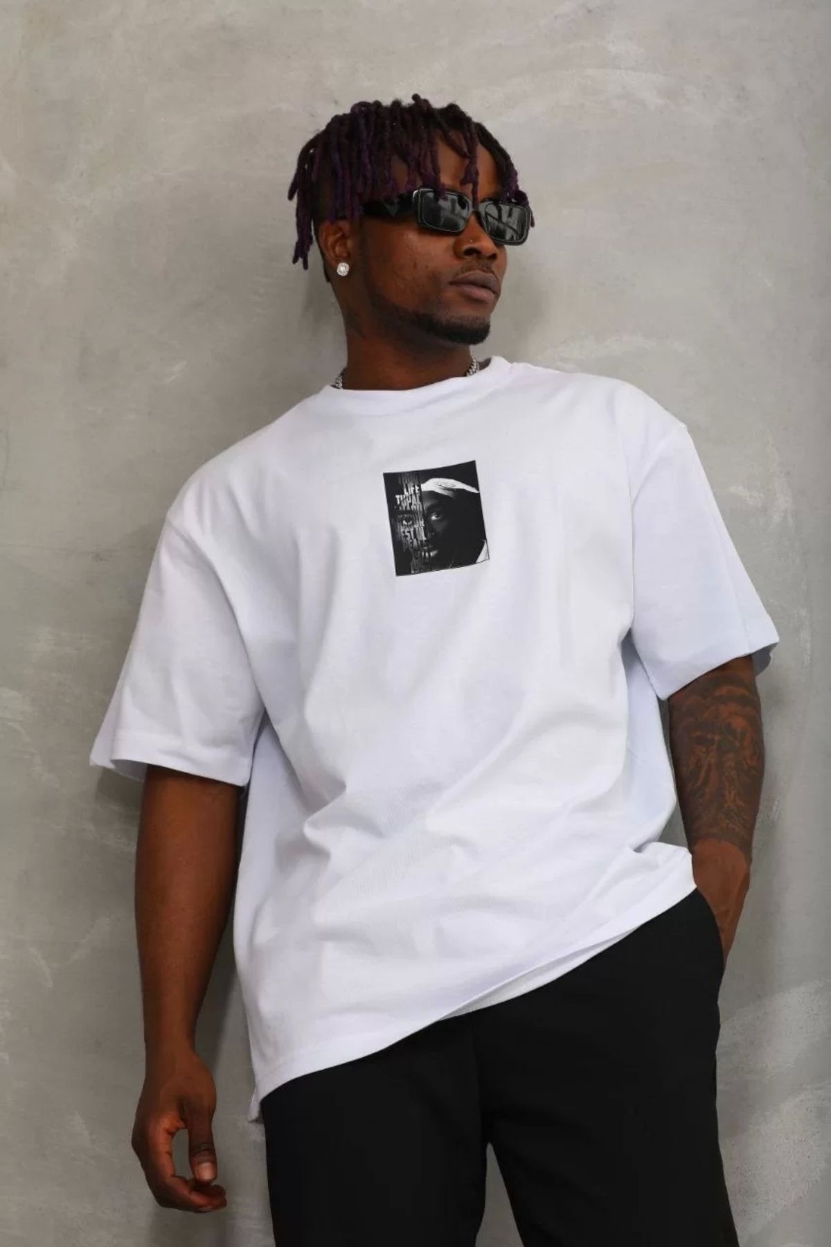CVS Unisex Oversize Baskılı Bisiklet Yaka T-Shirt - Beyaz