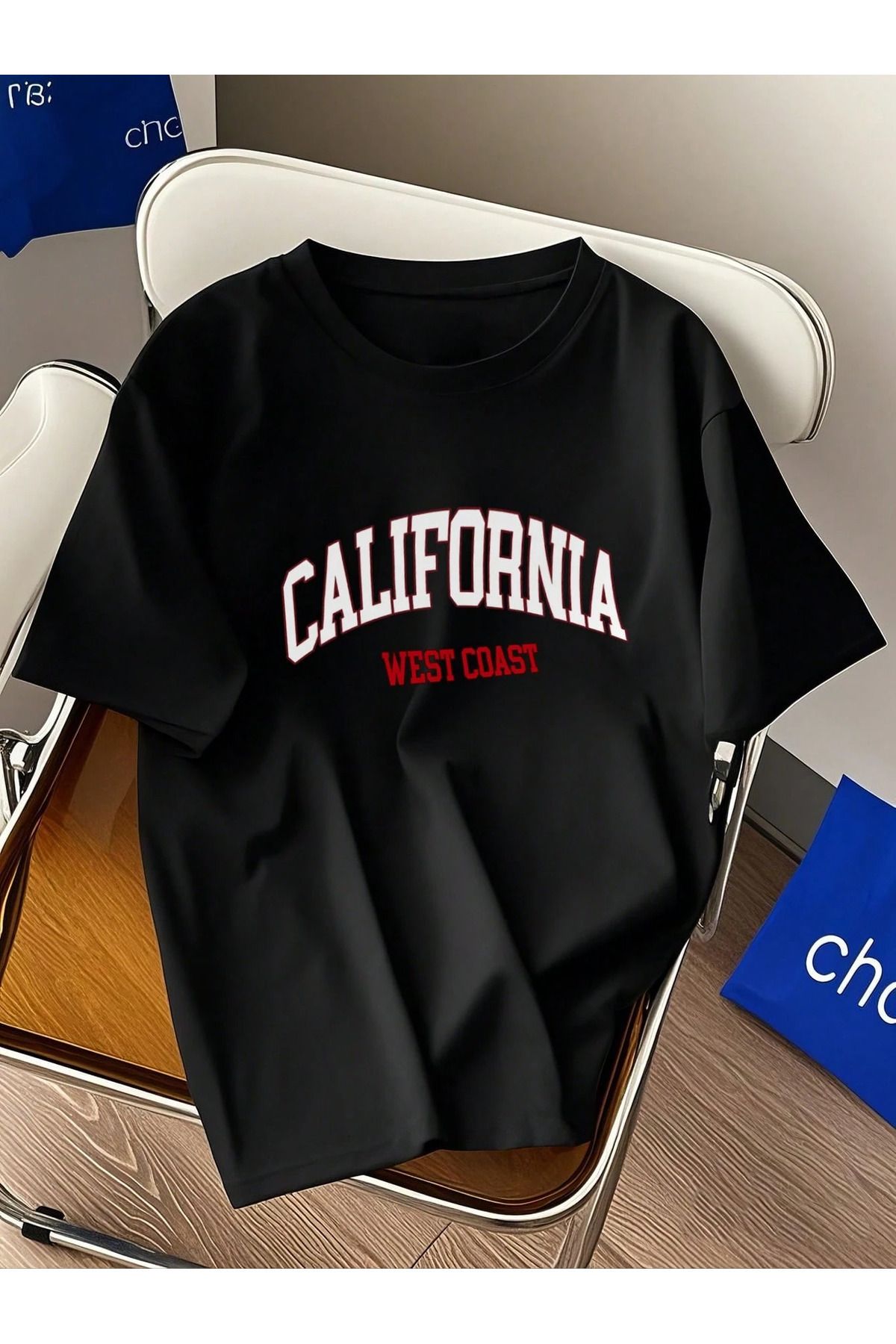 GIANTSTORE Erkek California West Baskılı Oversize Siyah Tshirt