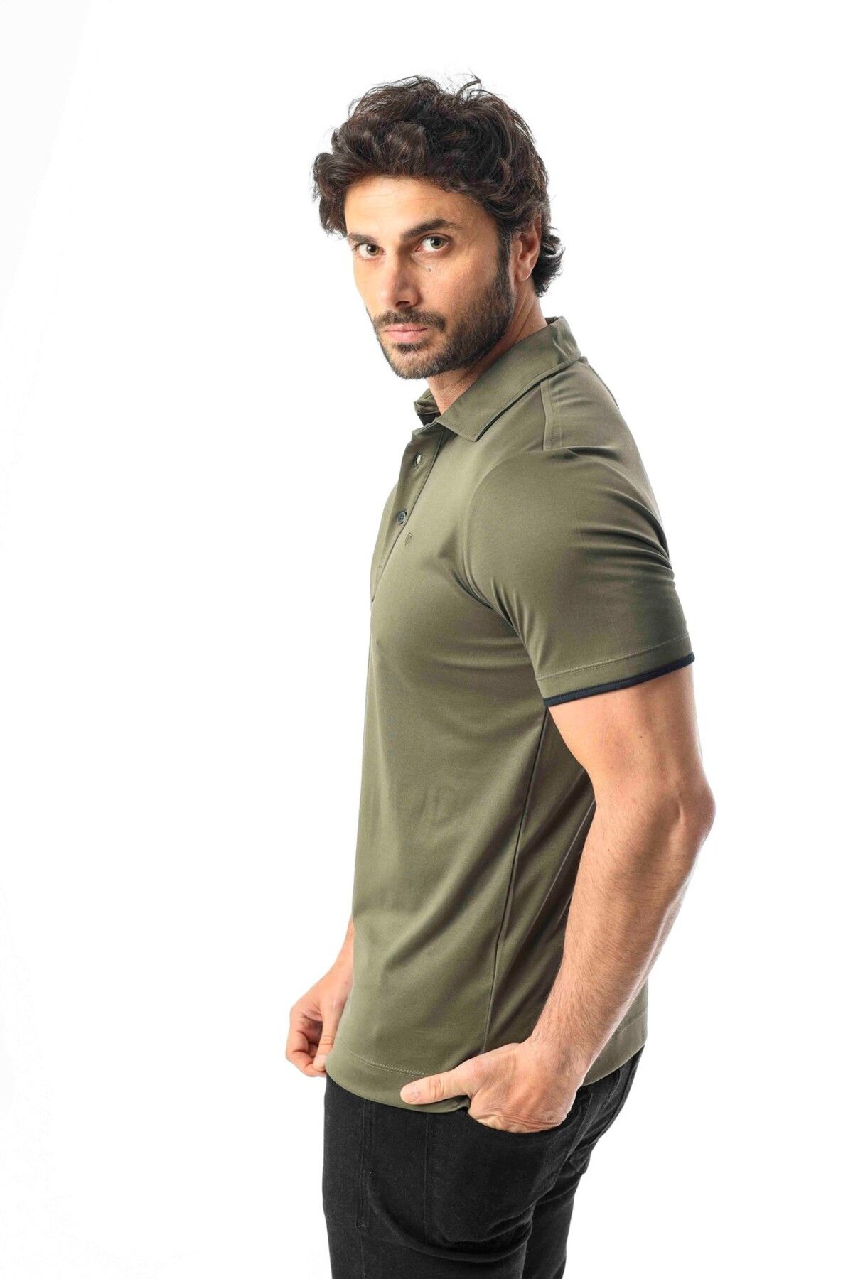 Tony Montana-Large Size Regular Fit Polo Neck Buttoned T-Shirt-6321 3