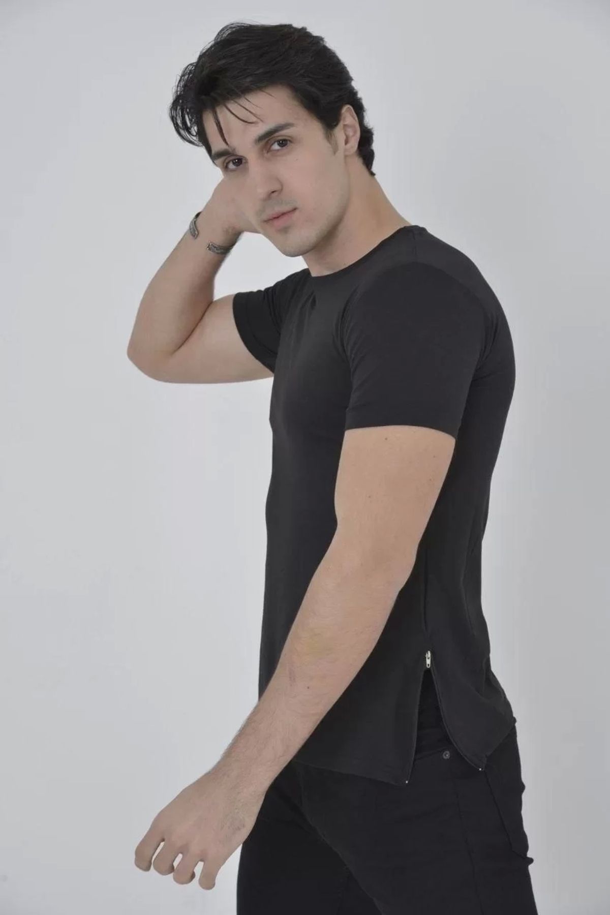 CVS Erkek Yandan Fermuarli Slim fit T-shirt - Siyah