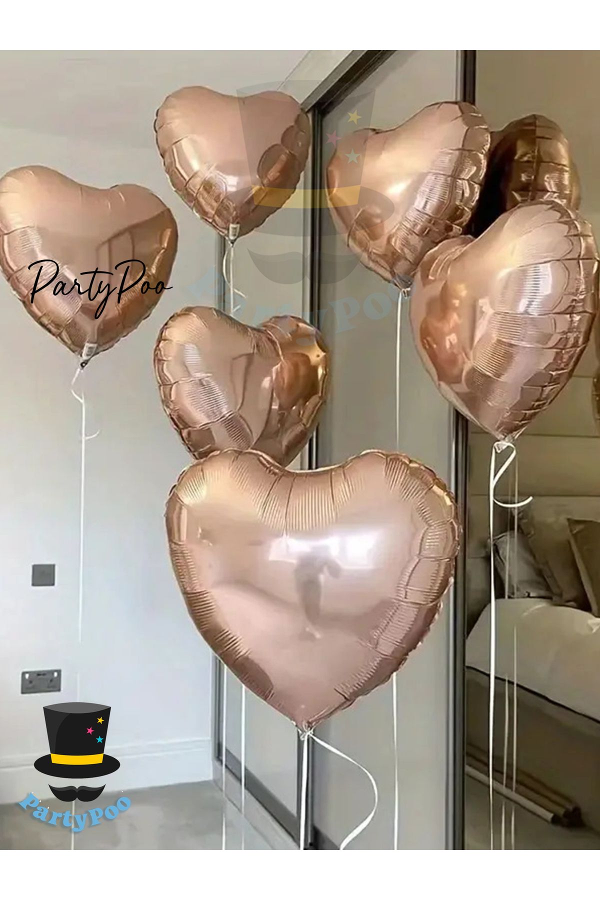 PartyPoo Rose Gold Kalp Folyo Balon Seti 3 Adet Doğum günü ve Bride To Be Balonları