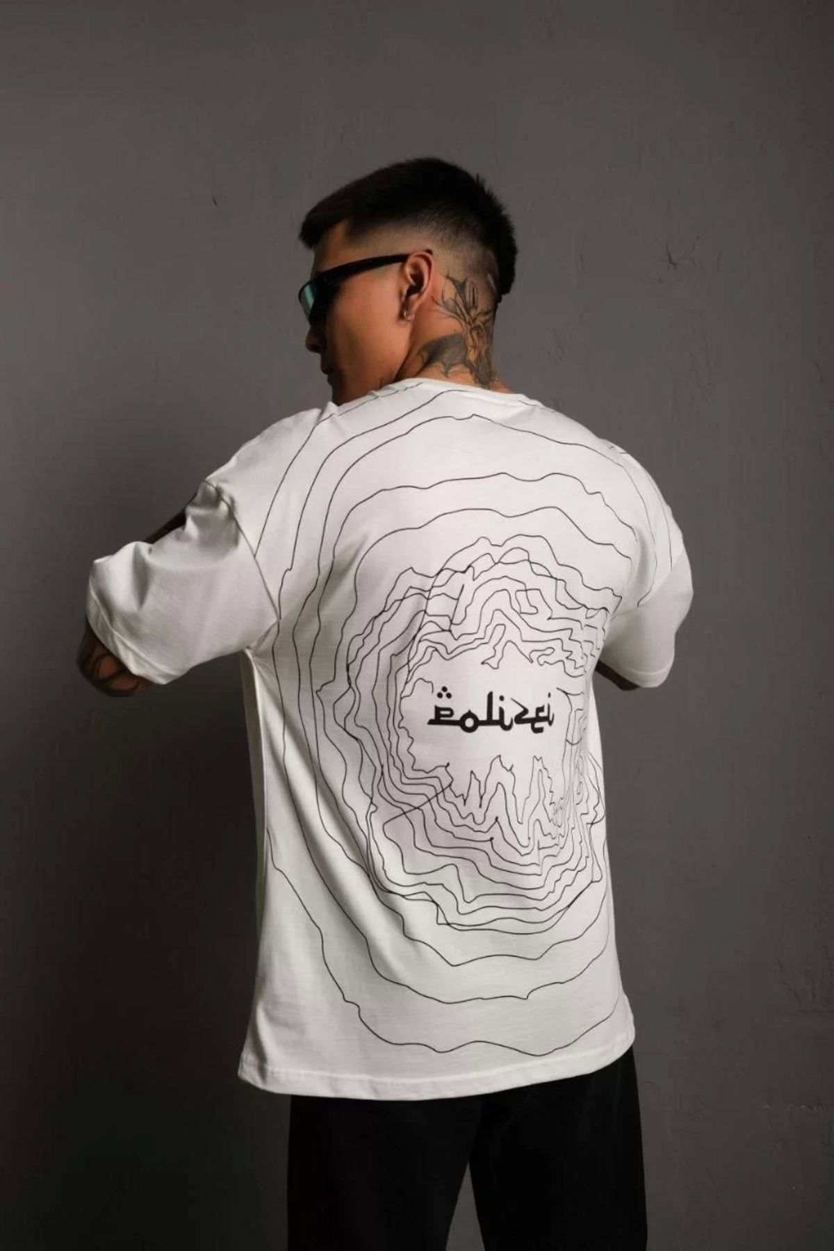 CVS Erkek Bisiklet Yakalı Sırt Baskılı Oversize T-Shirt - Beyaz