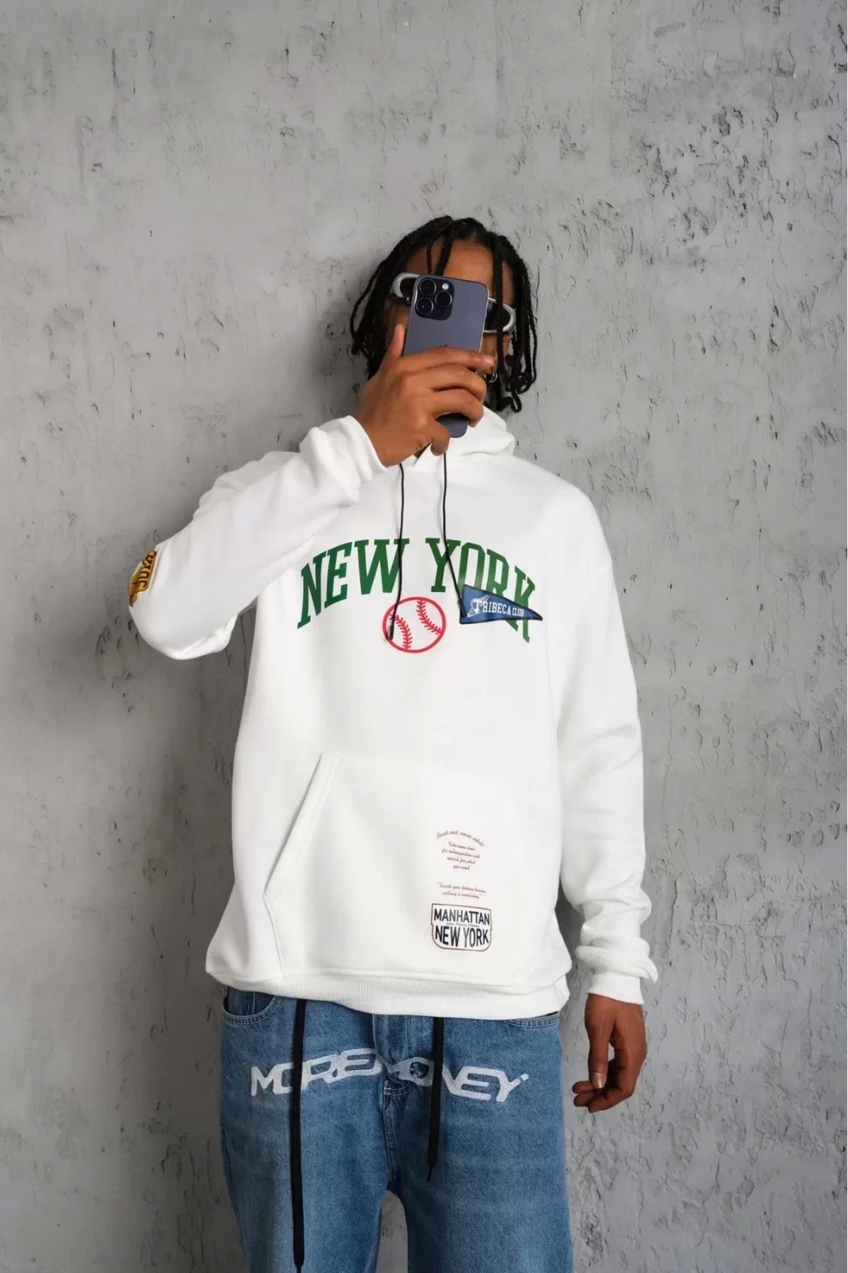 CVS Erkek Baskılı Kapüşonlu Sweatshirt - Beyaz