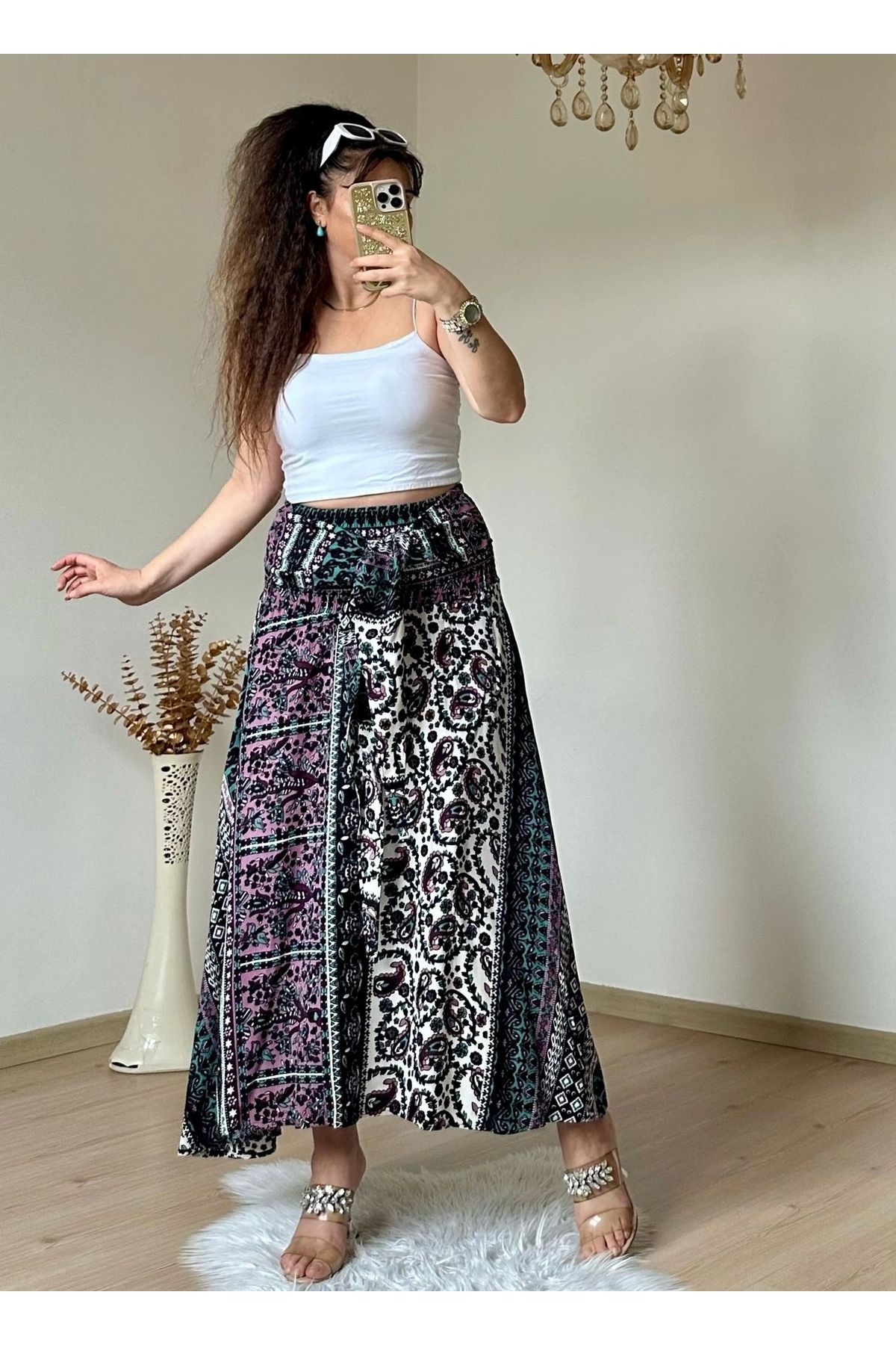 azra moda Kilim Desen Etek Lila