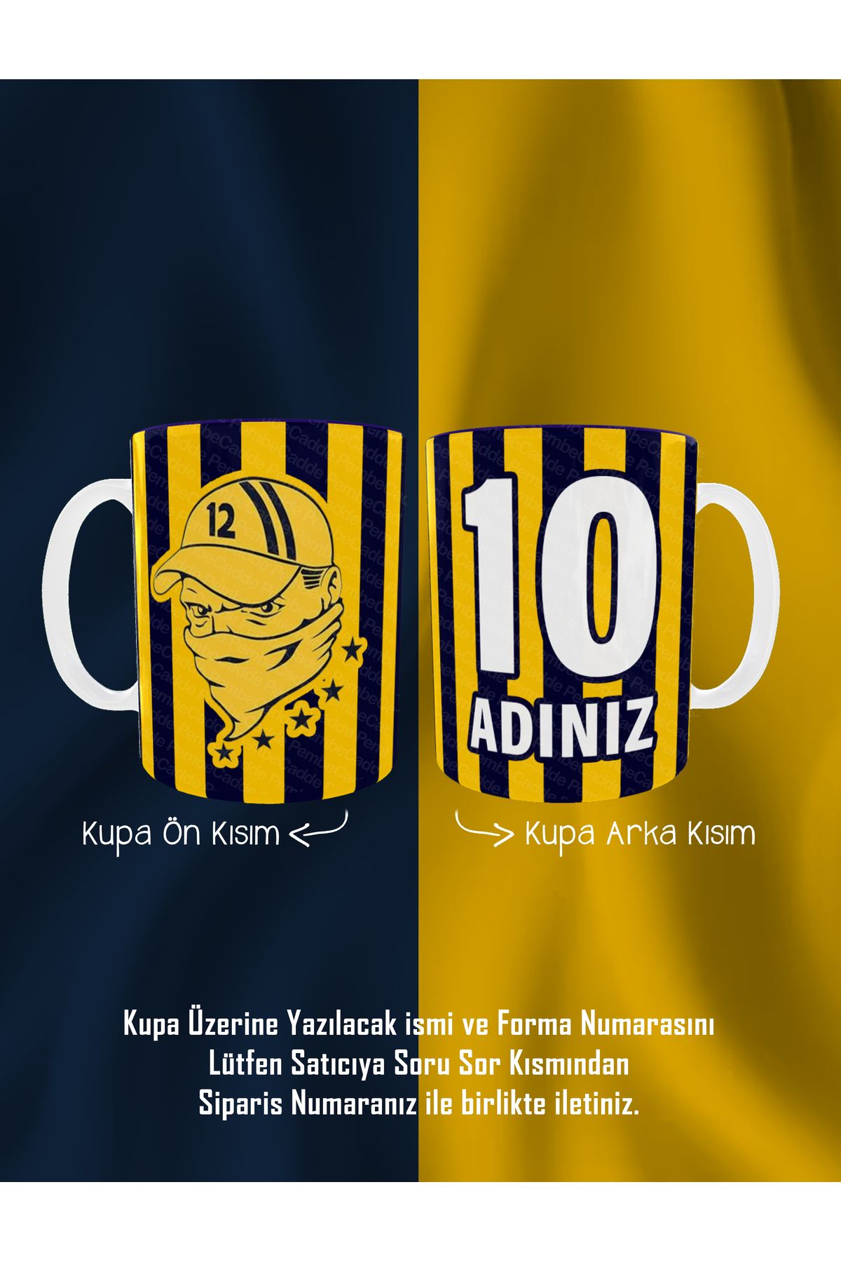 BİBANAPROMOSYON Porselen Kişiye Özel 12 Numara Taraftar Kupa Bardak 1. Kalite Kupa Kahve Bardak Mug