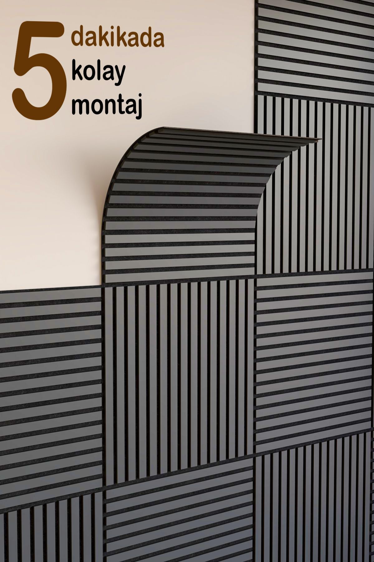Ahşap Kare Akustik Duvar Kaplama Paneli Mdf 60x60cm Antrasit