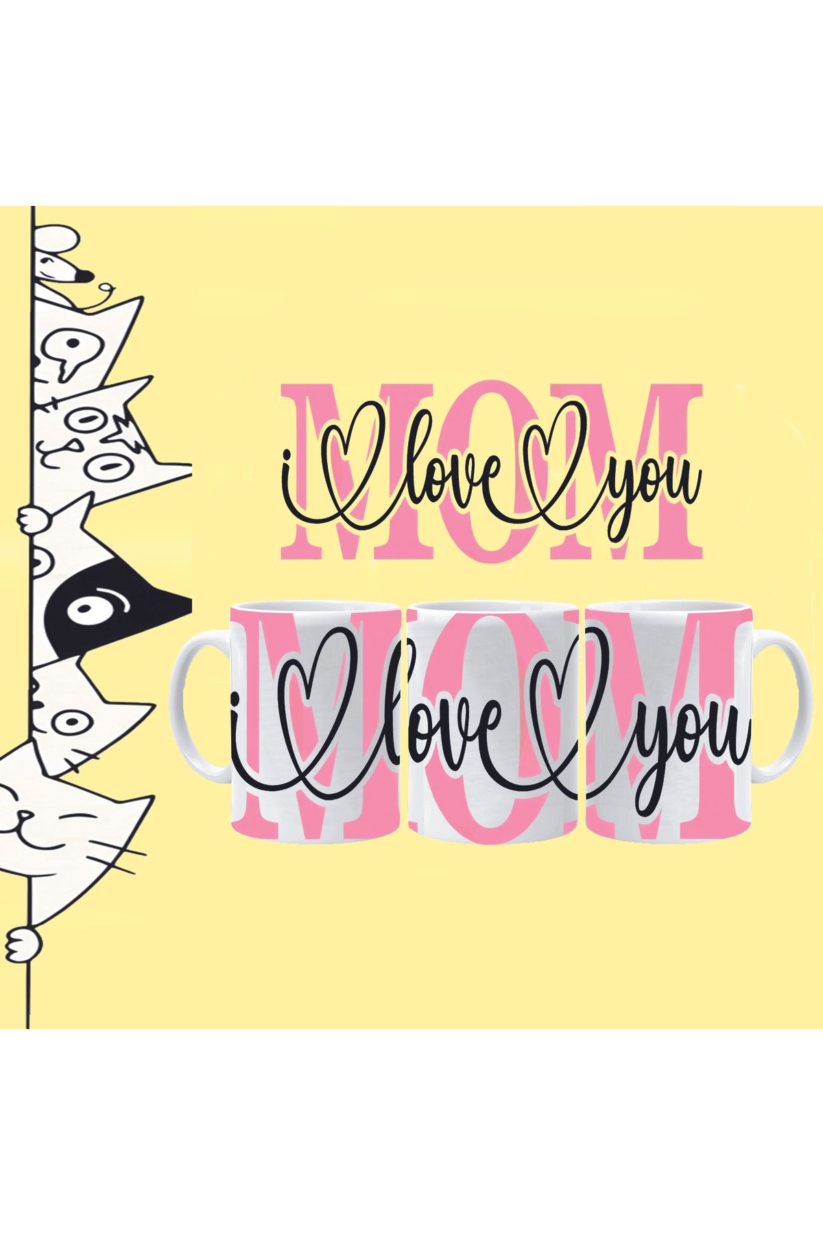 Olympus plus ANNELER GÜNÜ I LOVE MOM ANNEMİ SEVİYORUM TASARIM FULL BASKILI BEYAZ KUPA BARDAK