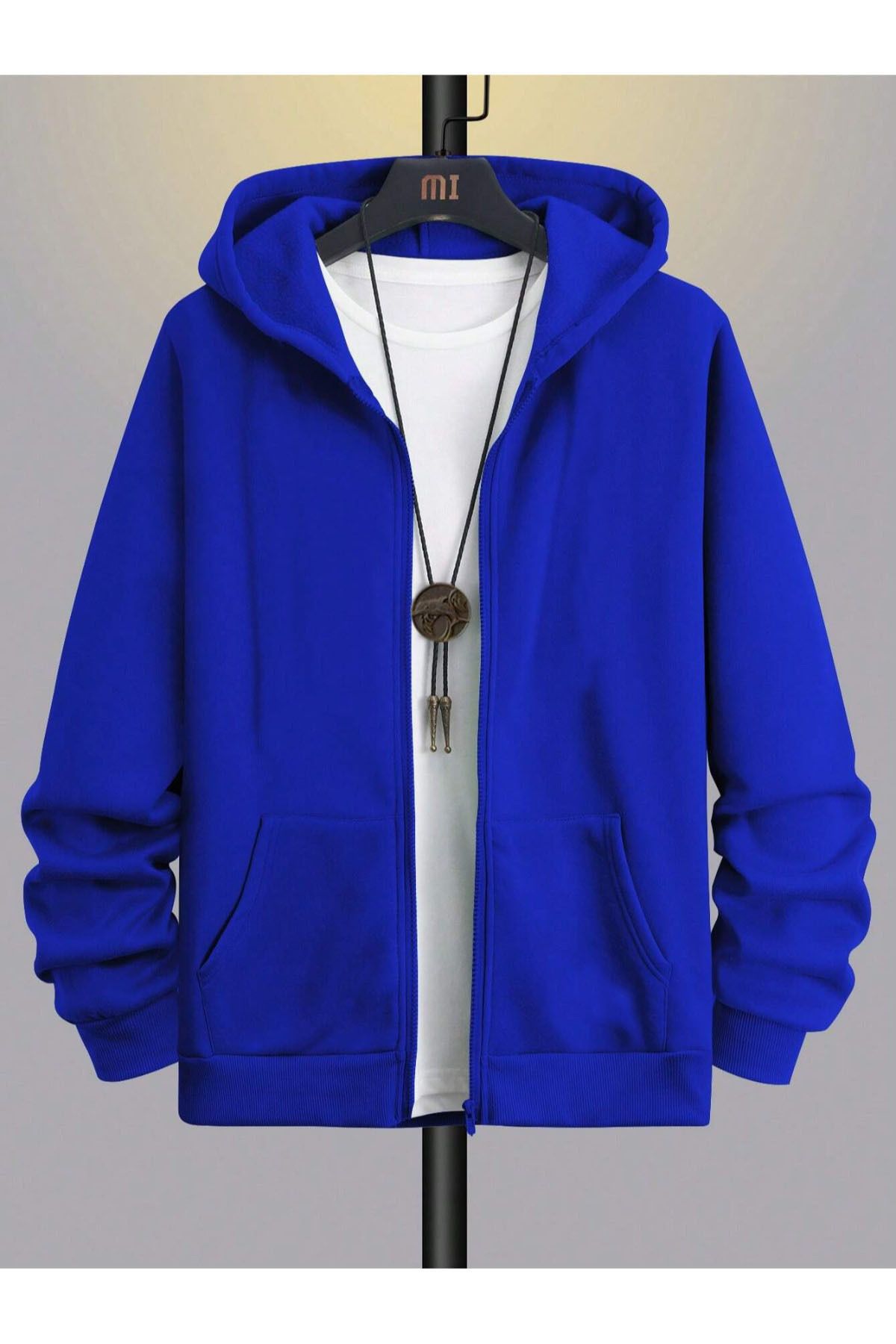 GIANTSTORE Mavi Baskısız Oversize Fermuarlı Hırka Unisex