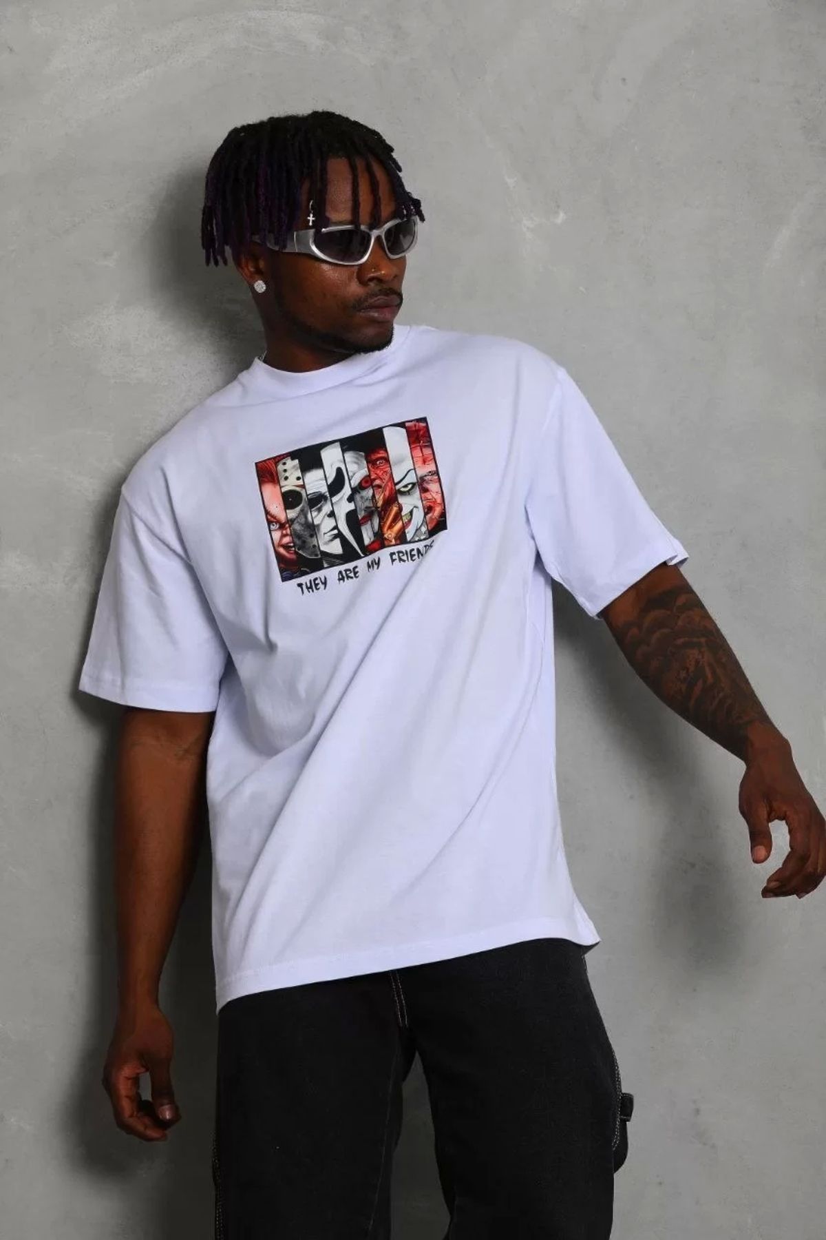 CVS Unisex Oversize Baskılı Bisiklet Yaka T-Shirt - Beyaz